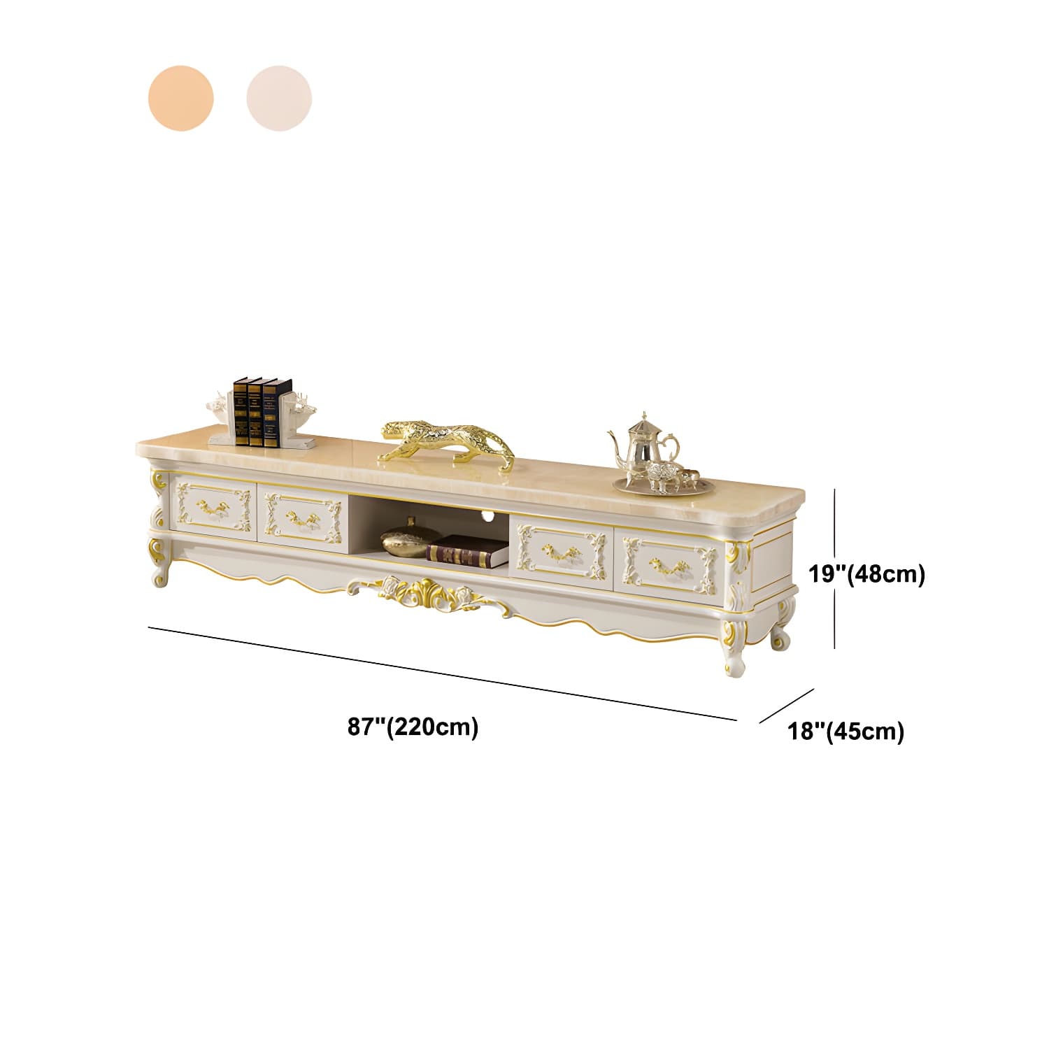 Traditional Marble Top TV Cabinet Solid Wood Crafted TV Stand for Living Room - image 14