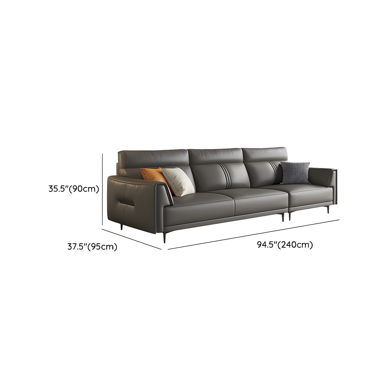 Modern Black Leather Stationary Sectional Sofa with Flared Arm and Cushion Back - image 12