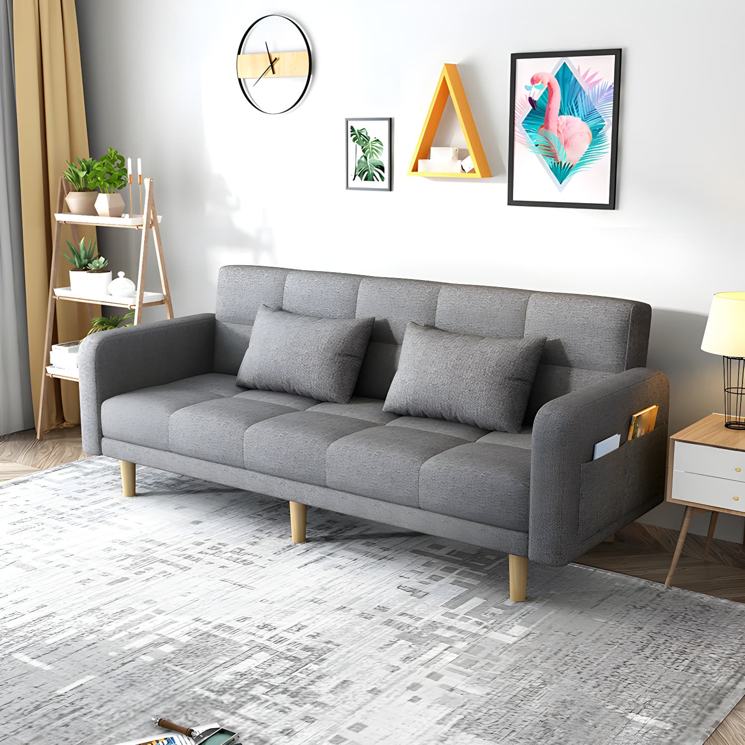 Contemporary Square Arm Sleeper Sofa Biscuit Back Convertible Sofa for Living Room - image 6
