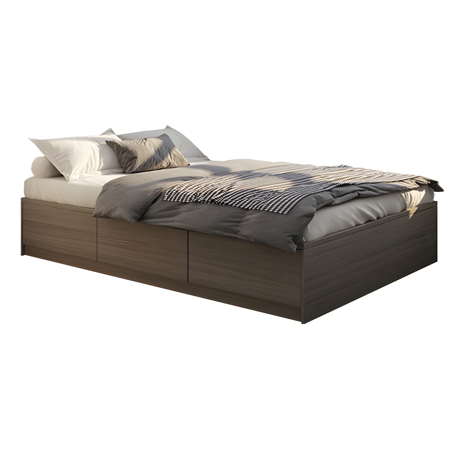 Light Brown Platform Bed Scandinavian 13.77" Tall Bed Frame with Storage Drawers - image 5