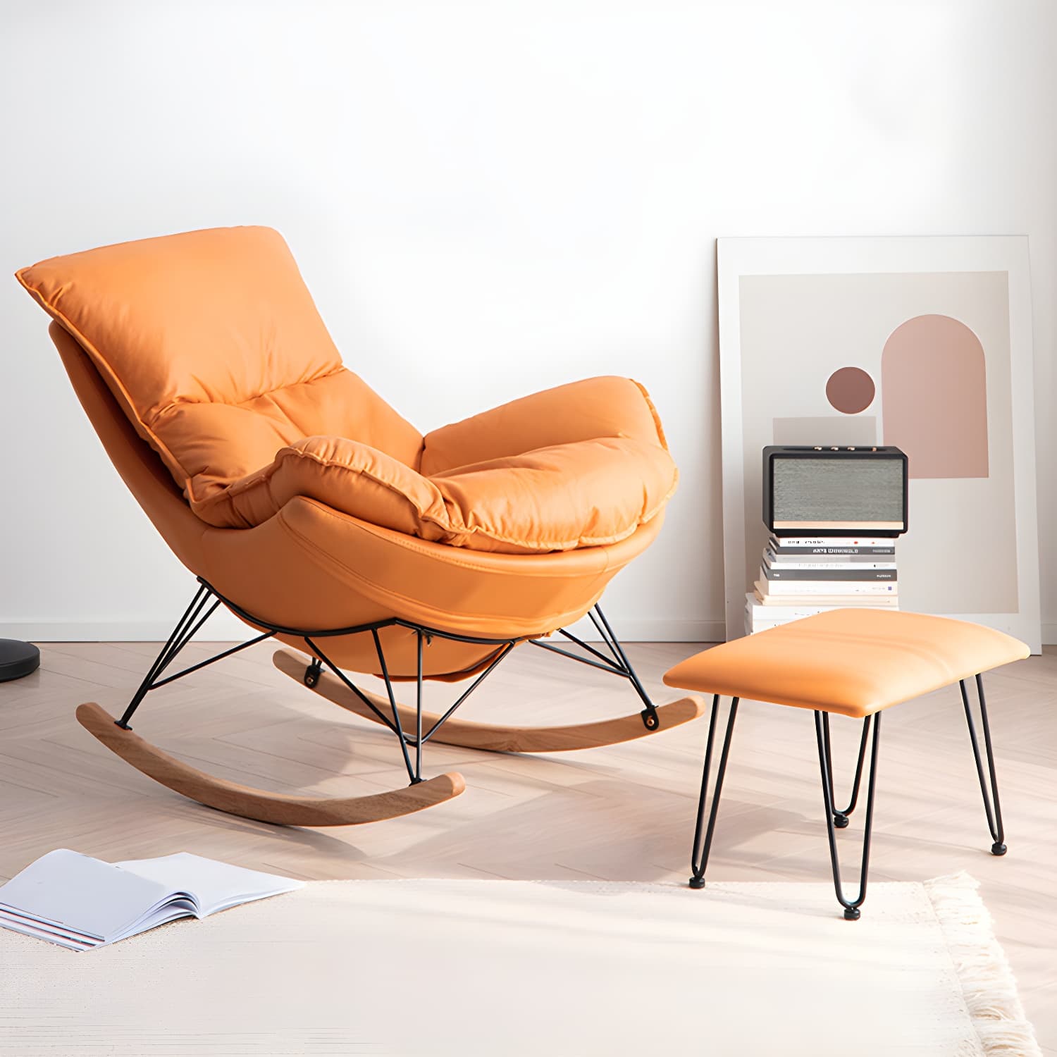 Modern Cushions Rocker Chair Metal Frame Spindle Rocker Chair with Ottoman - image 7