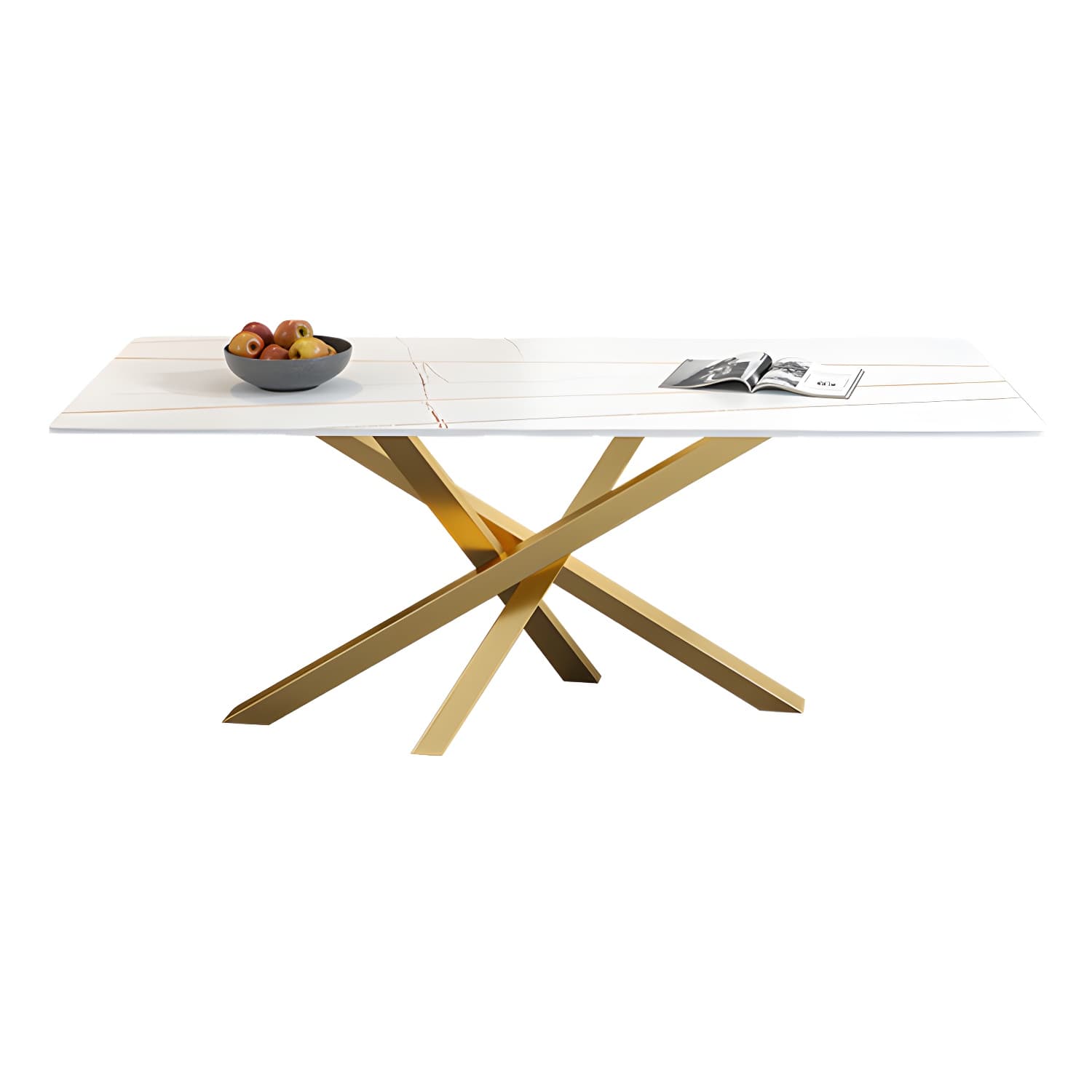 Luxury Sintered Stone Top Dining Table Rectangle Table with Metal Pedestal - image 3