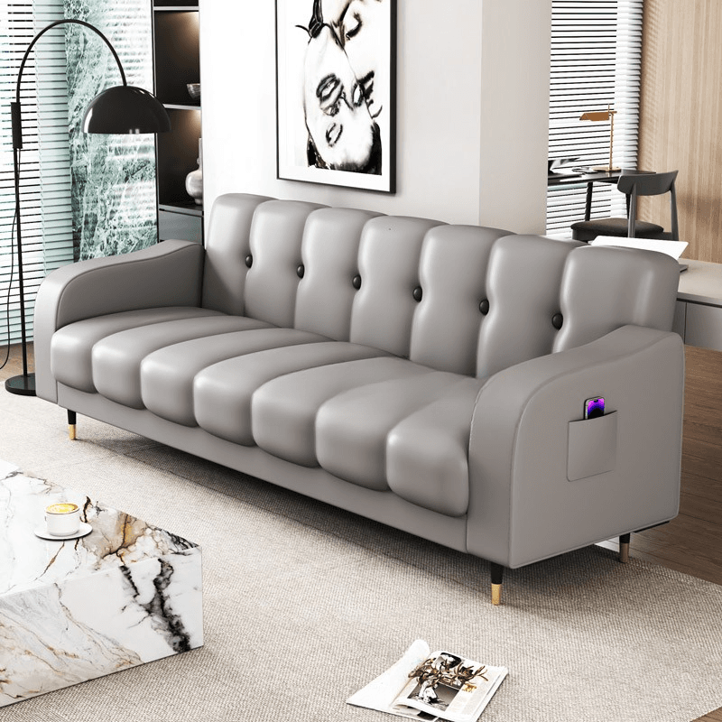 Contemporary Modern Solid Color Scratch-durable Convertible Sofa in Pu Leather with Midnight Black/Gray/White Upholstery, Seats 3/2-seater, with Receptacle Storage - image 6