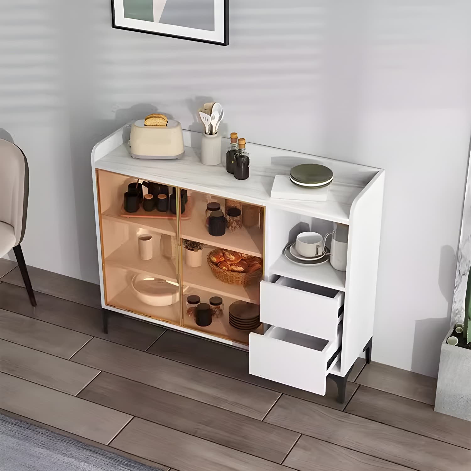 Modern Stone Top Sideboard with Doors and Drawers for Living Room - image 5
