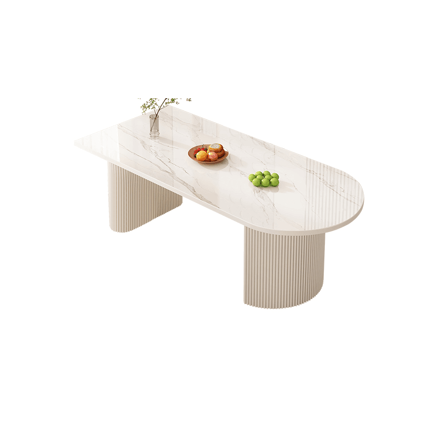 Chalk Art Deco Dining Table with Slate Stone Top, Standard Height, Fixed Table for Seats 4/6 People