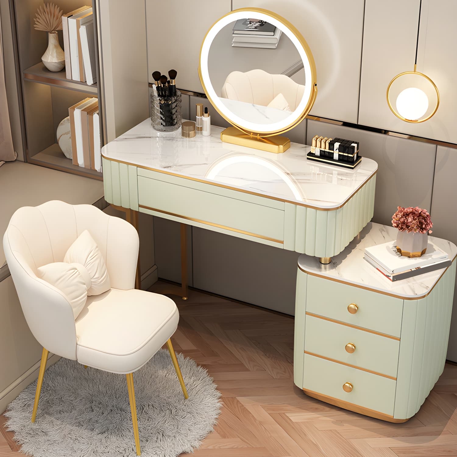 Contemporary Make-up Vanity with White Wooden Top for Bedroom - image 6
