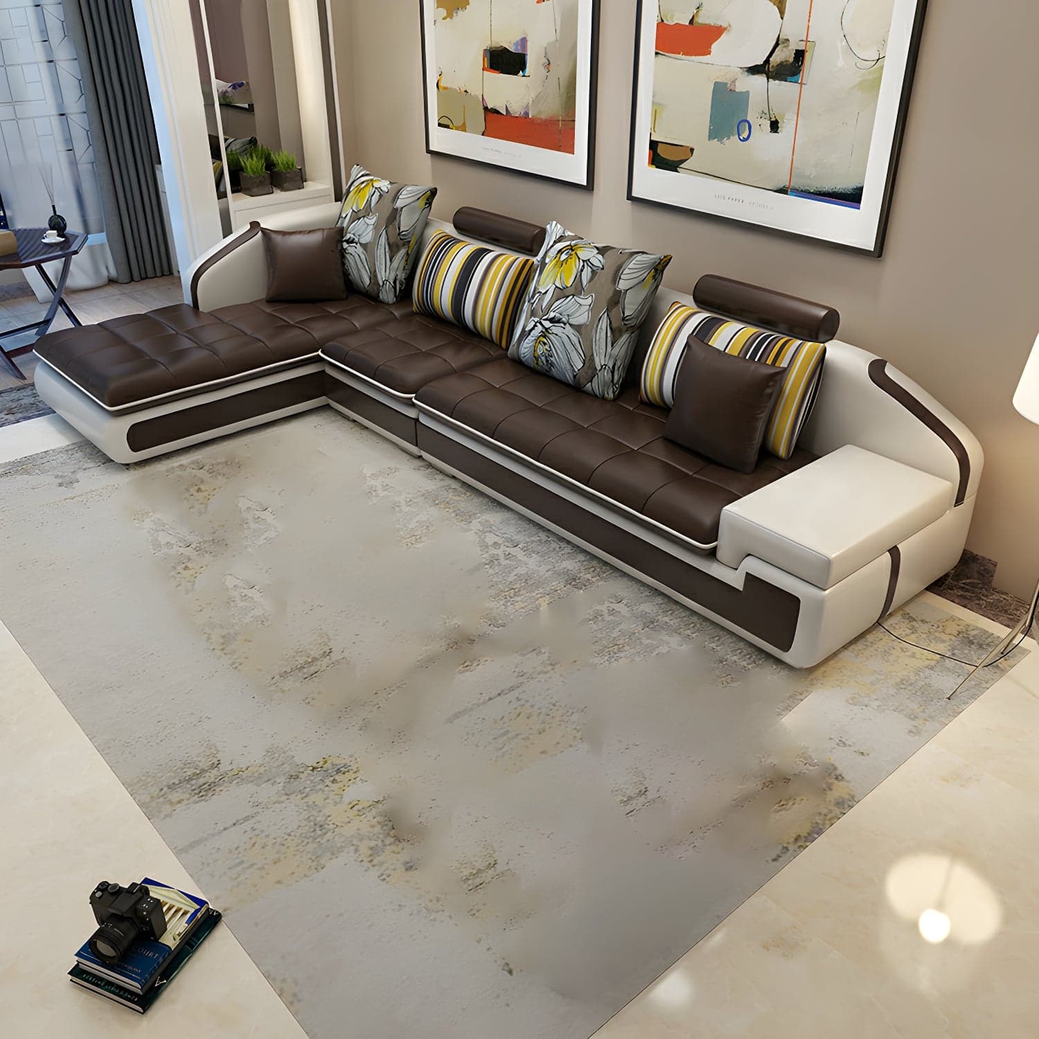 Modern Wood Frame L-Shaped Stationary Sofa Chaise in Tech Cloth with Pillow Back - image 3