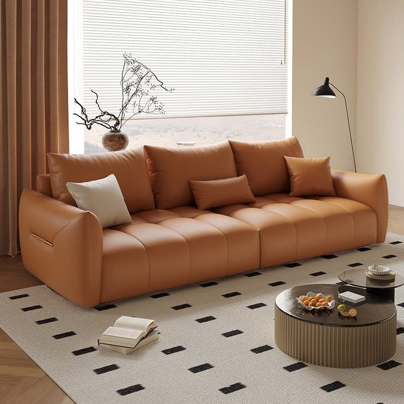 Modish Solid Color Scratch-durable Standard Sofa in Midnight Black/Mocha/Off-White, Seats 3 with 3 Pillows - image 6
