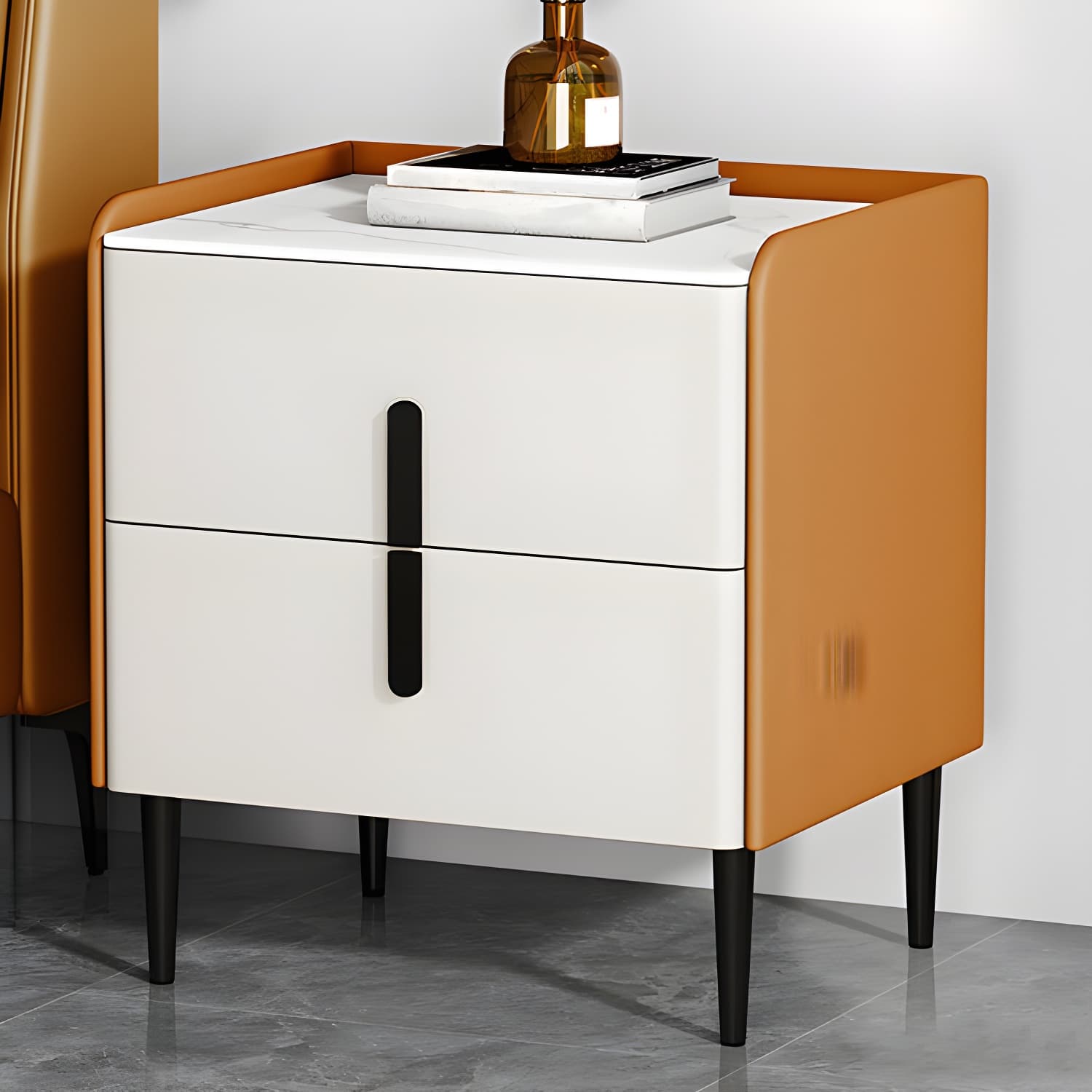 Stone Accent Table Nightstand Modern Bedside Cabinet for Bedroom - image 3