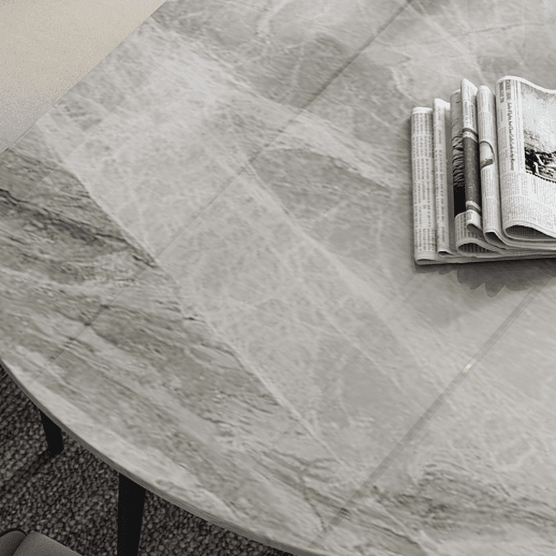 Dining Table Set with Rounded Shape, Slate Stone Table Top, Fixed Table Mechanism, Padded Chair with Back, and Light Gray Table Top - image 6