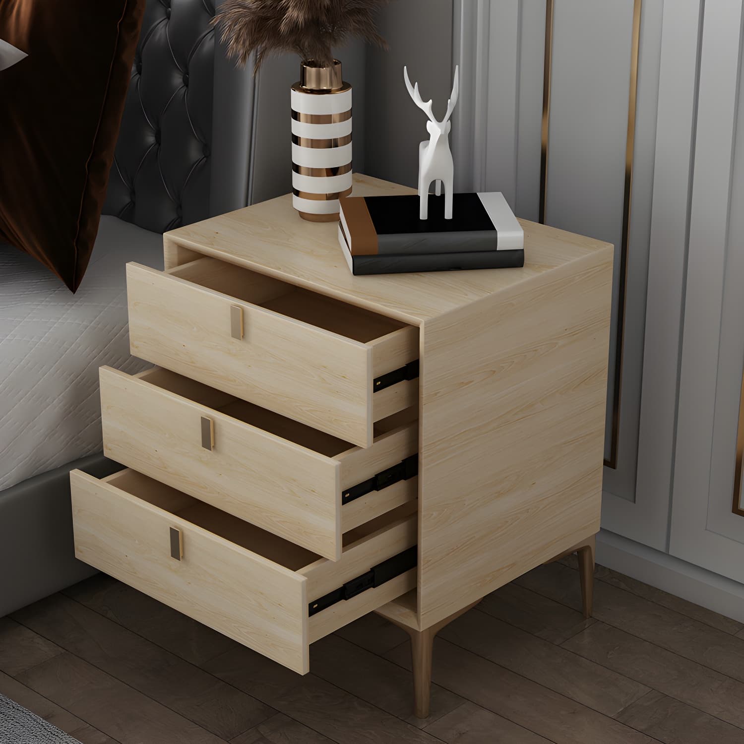 Modern Wood Bachelor's Chest with 3 Drawers and Faux Leather Countertop - image 11