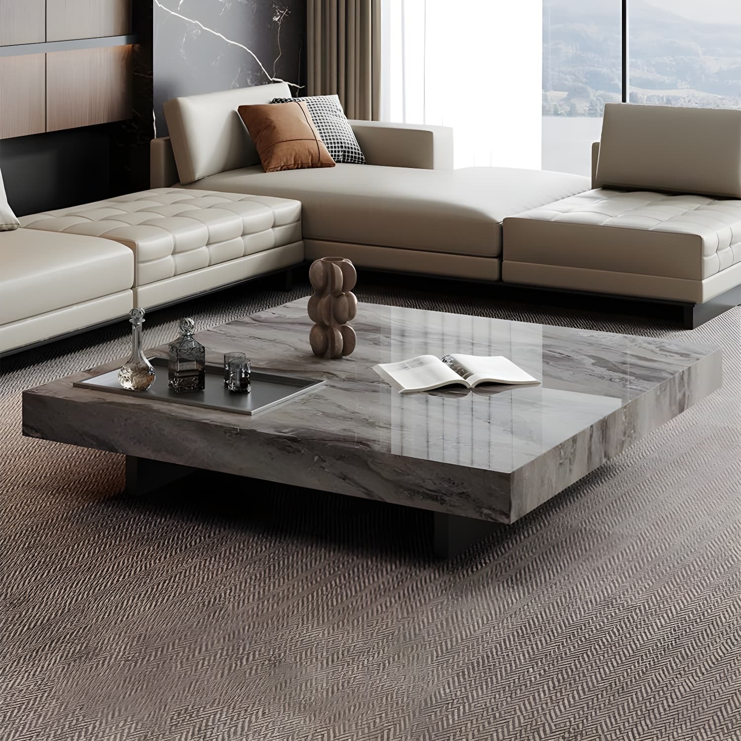 Block Coffee or End Table Contemporary Marble Square/Rectangle Prevent Scratches - image 12