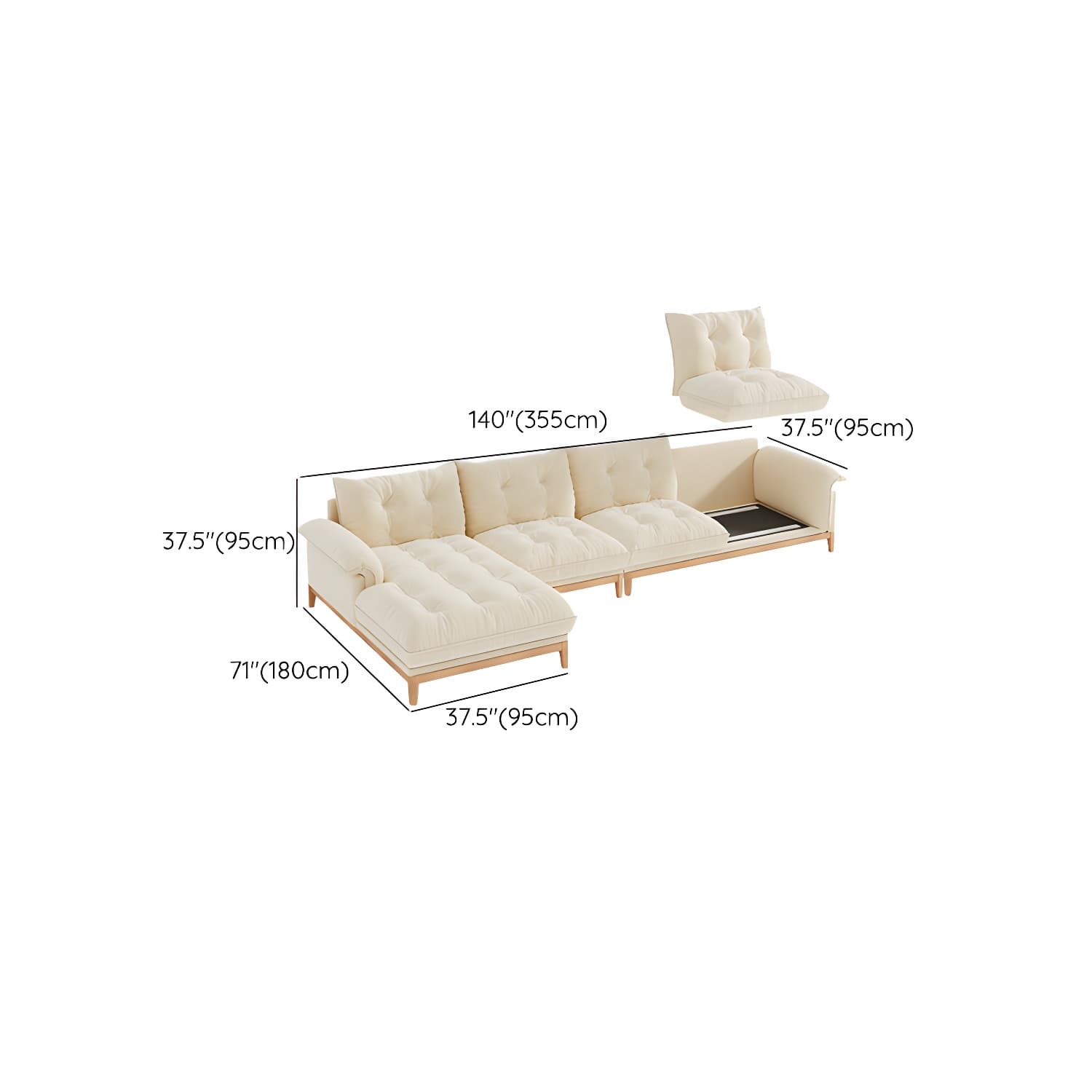 Beige Scandinavian Tufted Sectional Sofa with Wood Frame and Pillow Top Arm - image 28