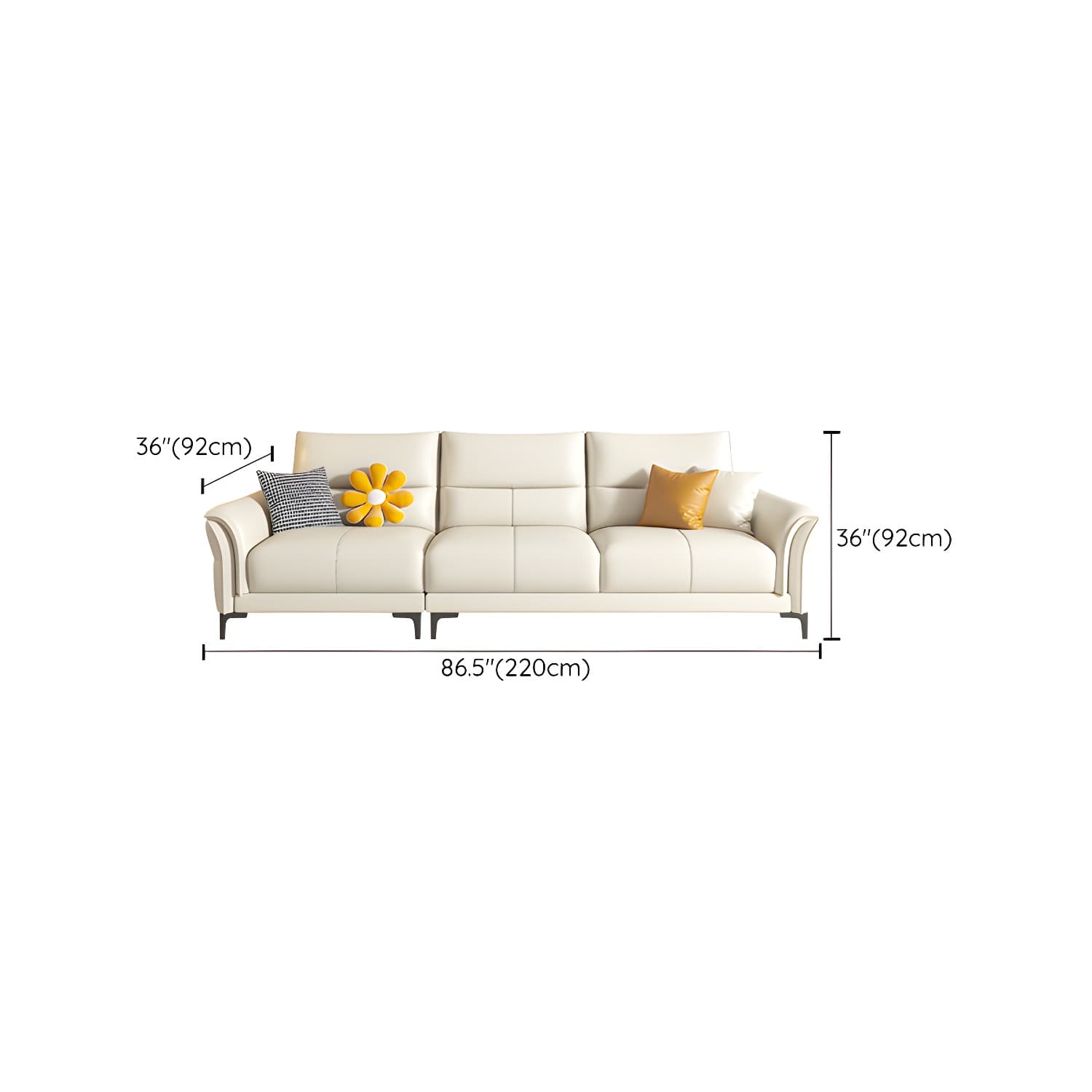 Contrast Flared Arm White Faux Leather Sectional Sofa with Cushion Back - image 10
