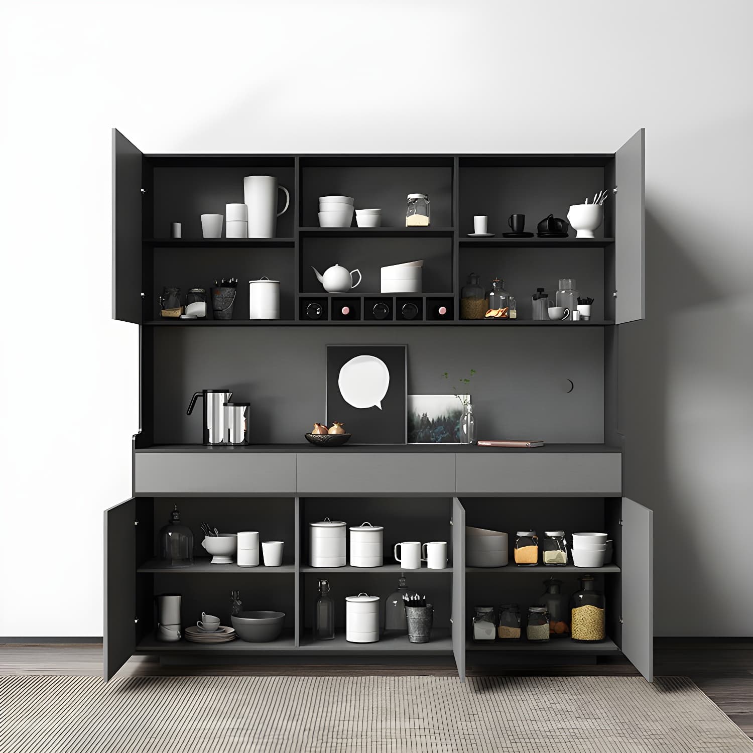 Five Doors Three Drawers Sideboard Glam Buffet Server for Living Room - image 4