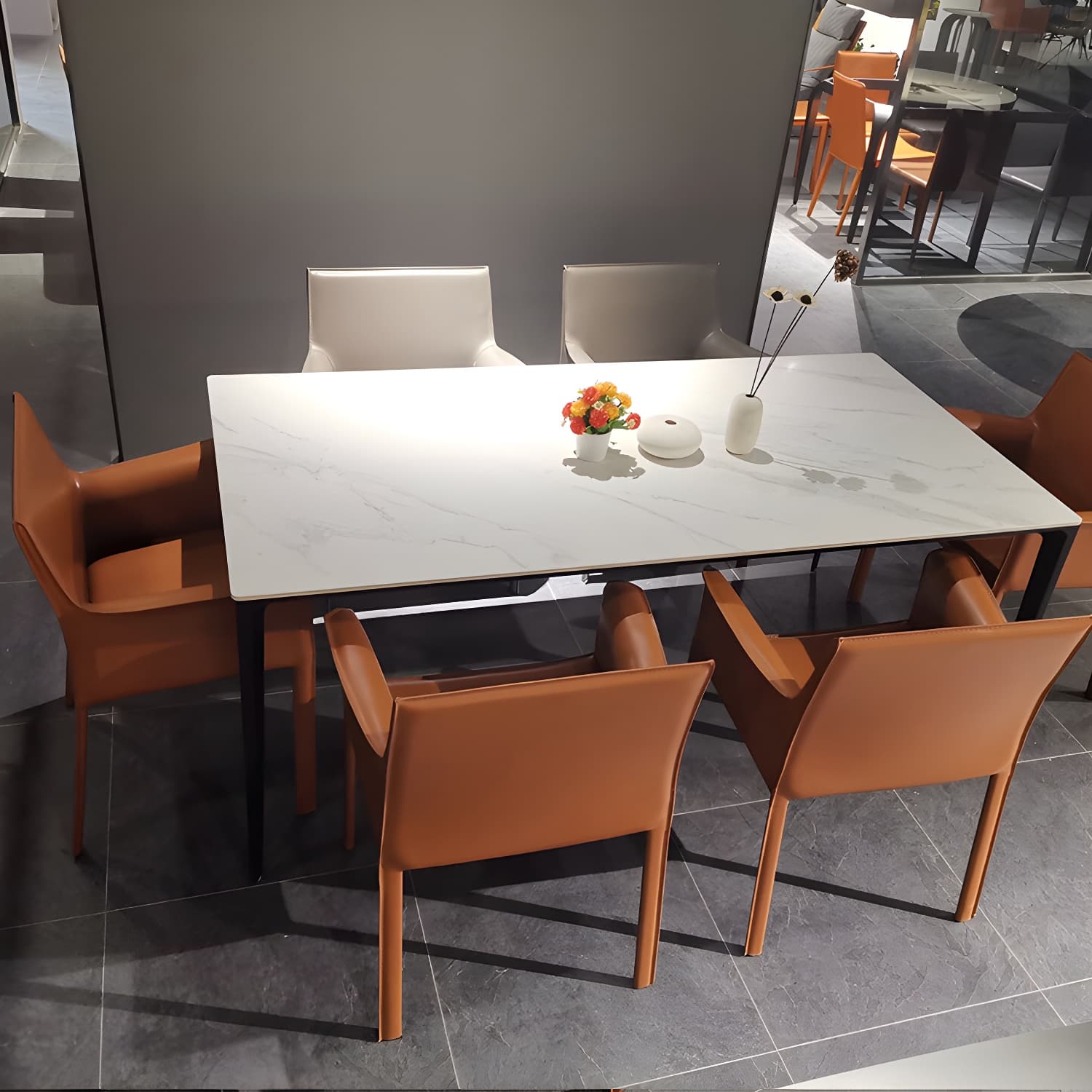 Designer Style Home Saddle Leather Arm Chair Matte Finish Solid Back Single Dining Chair - image 9