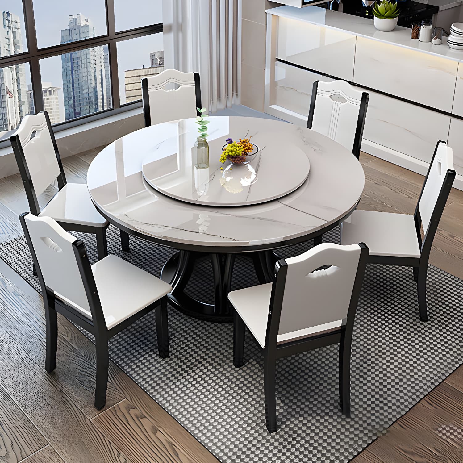 Modern Stone Round Folding Table Solid Wood Pedestal Casual Dining Table - image 10
