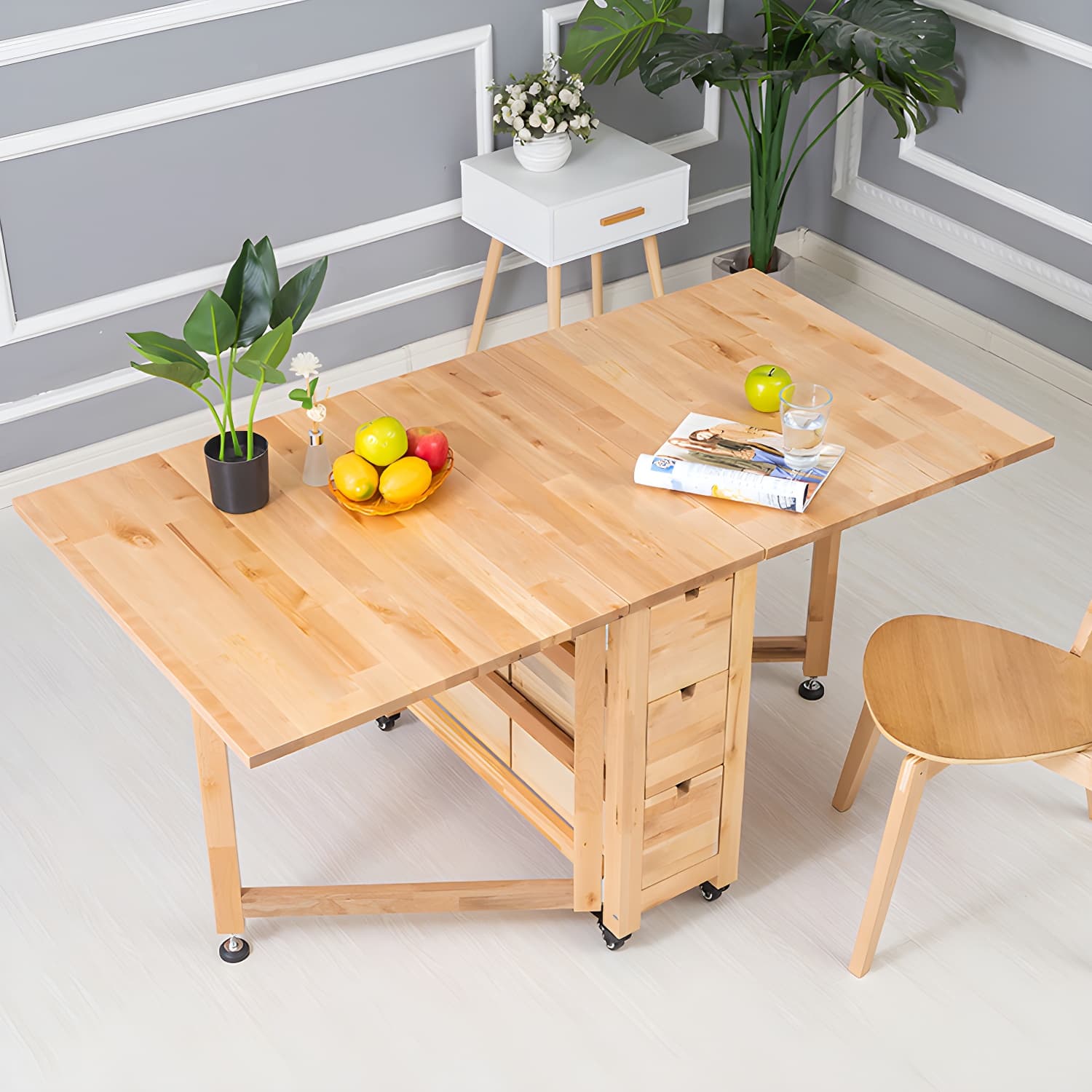 Modern Style Rectangle Solid Wood Drop-Leaf Dining Table, 59"L x 31.5"W x 29.5"H - image 10
