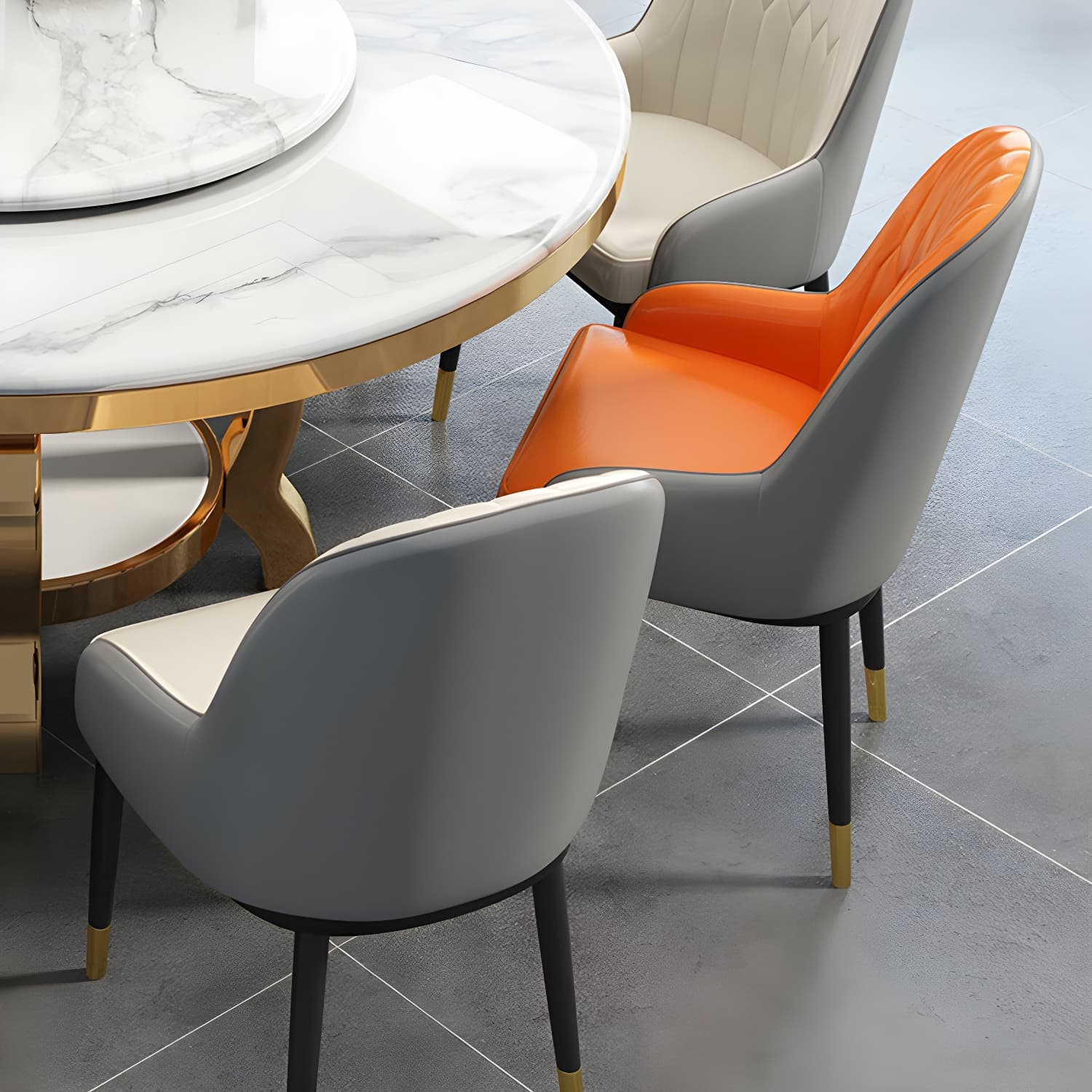 Kitchen 1/7/9/11 Pcs Dining Set with Round Dinette Table and Leather Chairs - image 9