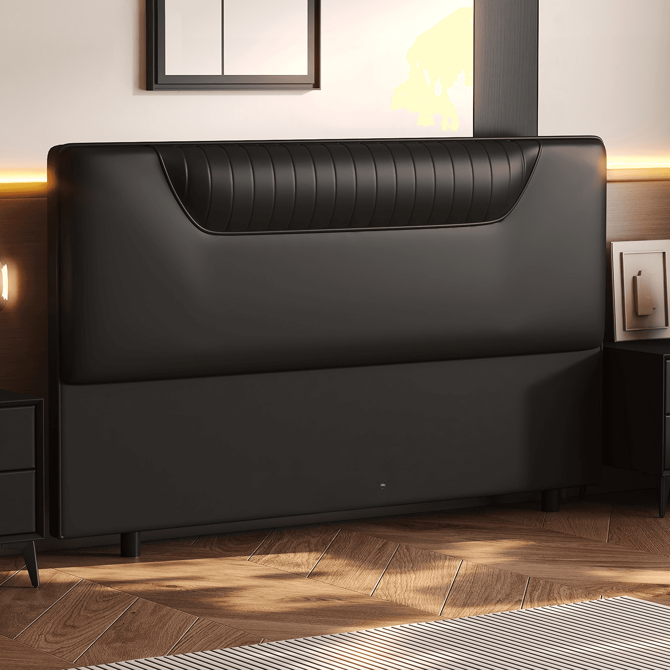 Simplistic Style Panel Headboard in Pine Wood with No Distressing, Rectangular Shape for King/Queen/Full Bed, Featuring Sponge Upholstery and Standard Height