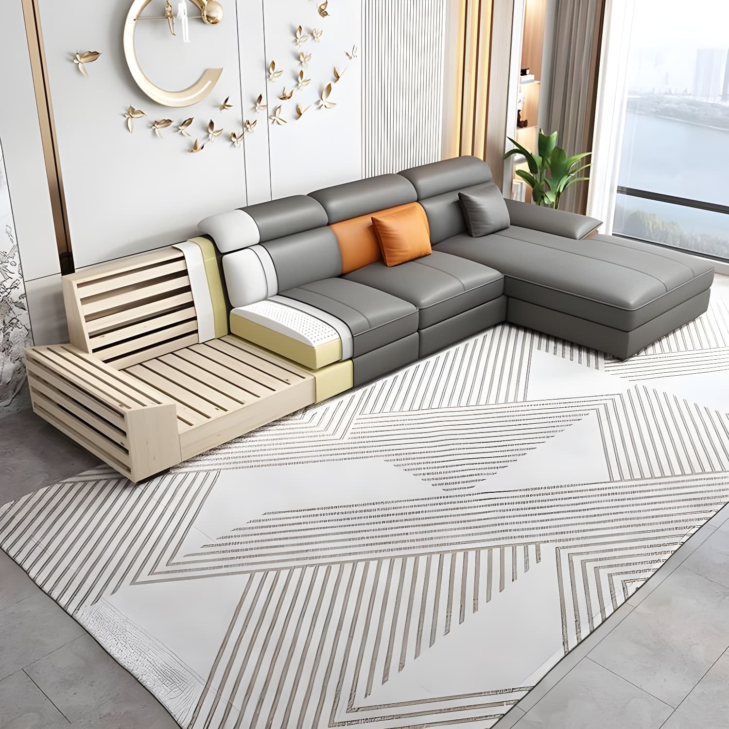 Modernism Pillow Top Arm Sectional with Chaise for Living Room - image 11