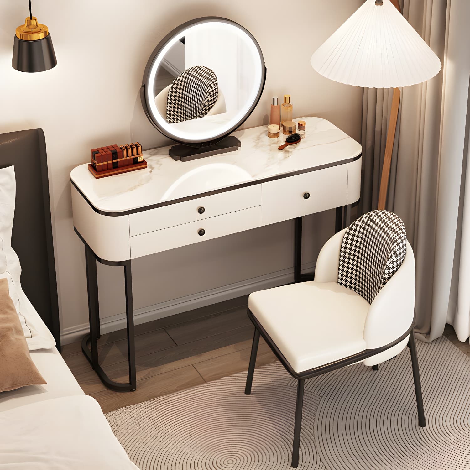 Contemporary Marble and Wood Vanity Table and Stool Set Glam Vanity Dressing Table - image 6