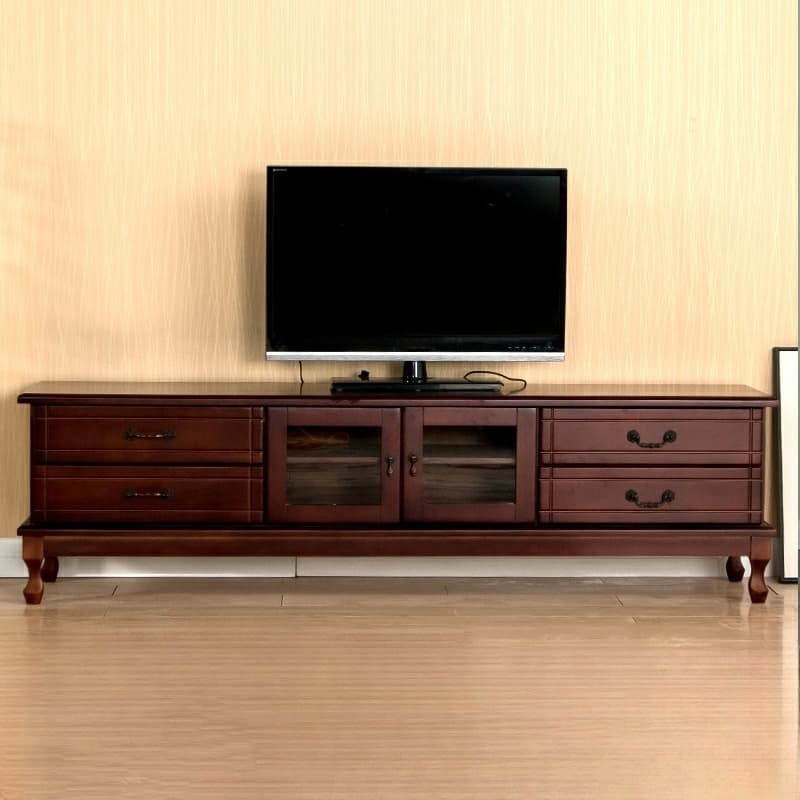 2 Tiers & 2-Door Rectangle Matte Solid Wood+Manufactured Wood Adjustable Shelf TV Stand for Living Room