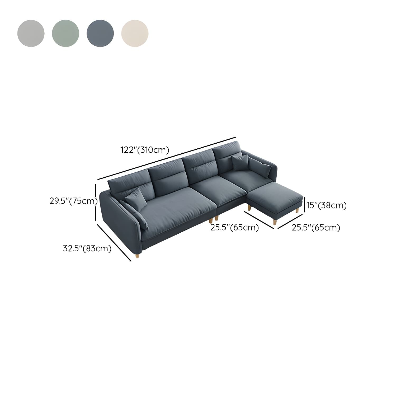 Modern Wood Frame Straight Sectional Sofa Set with Ottoman in Brown, 3 Piece Set - image 24