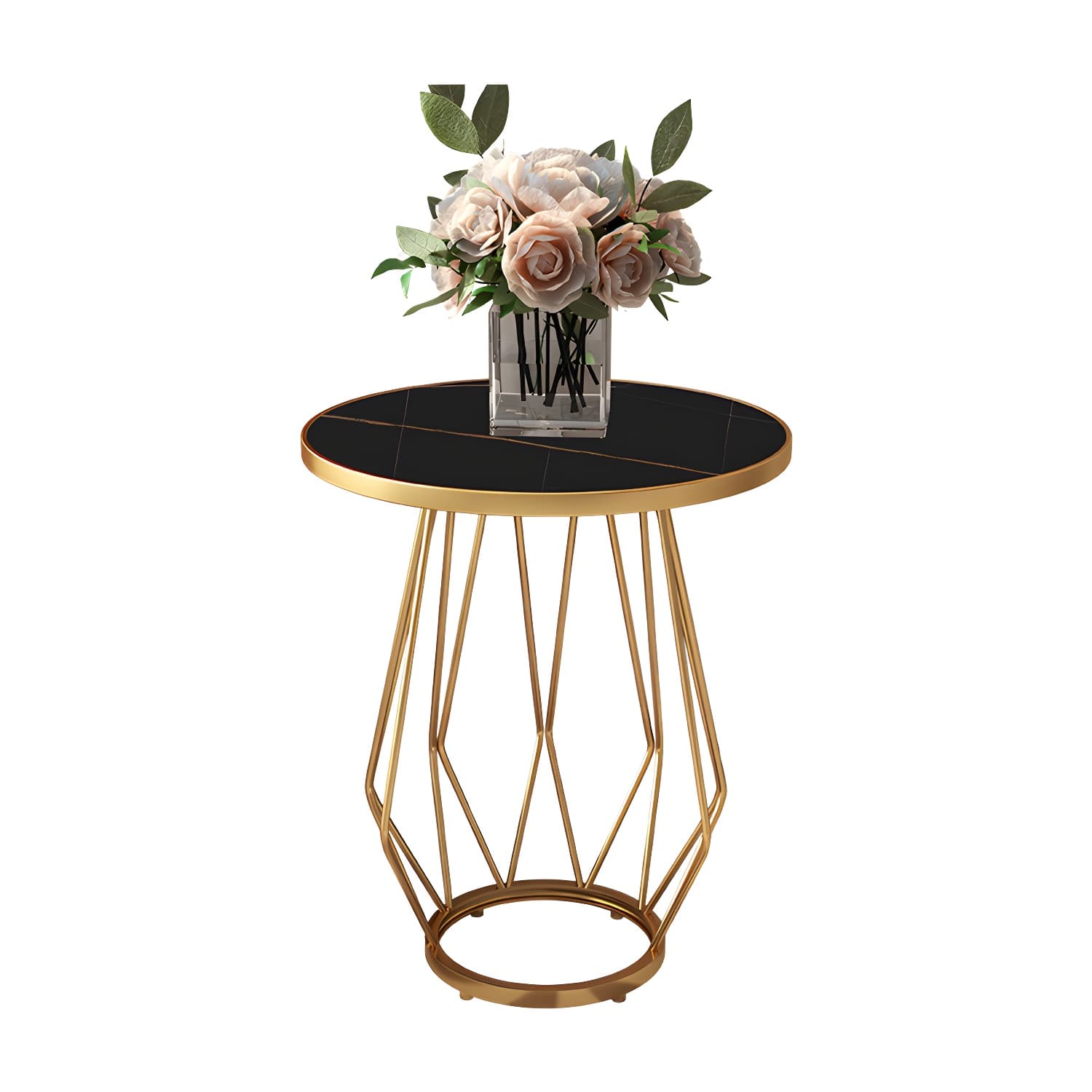 Glam Metal Night Table Stone Top 24'' Tall Open Storage Nightstand with Legs - image 11