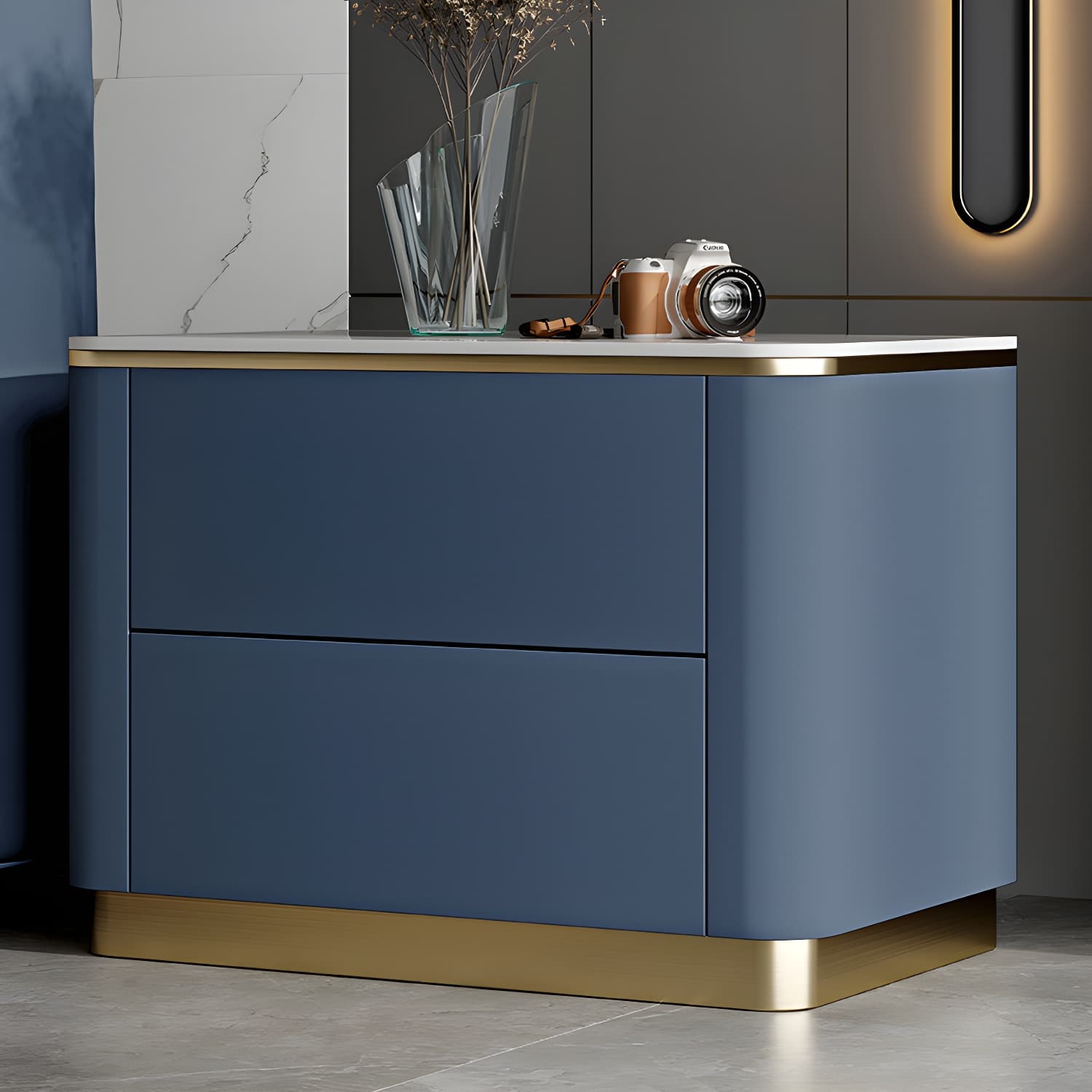Glam Solid Wood Leather Outer Frame Accent Table Nightstand Drawer Storage Night Table - image 25