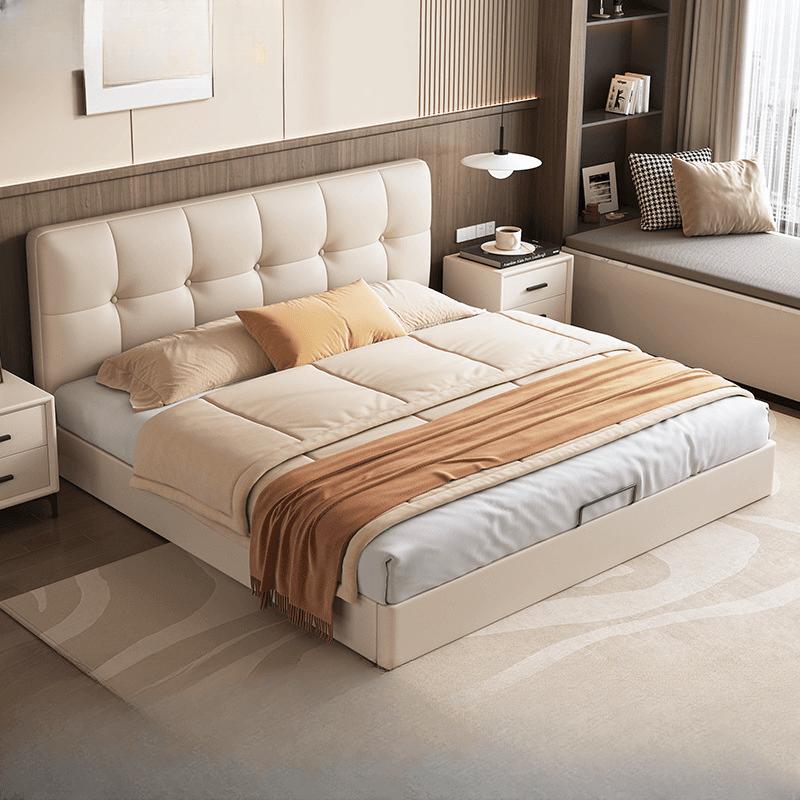 Solid Color Stitch-tufted Panel Bed with Panel Headboard and Sponge Upholstery