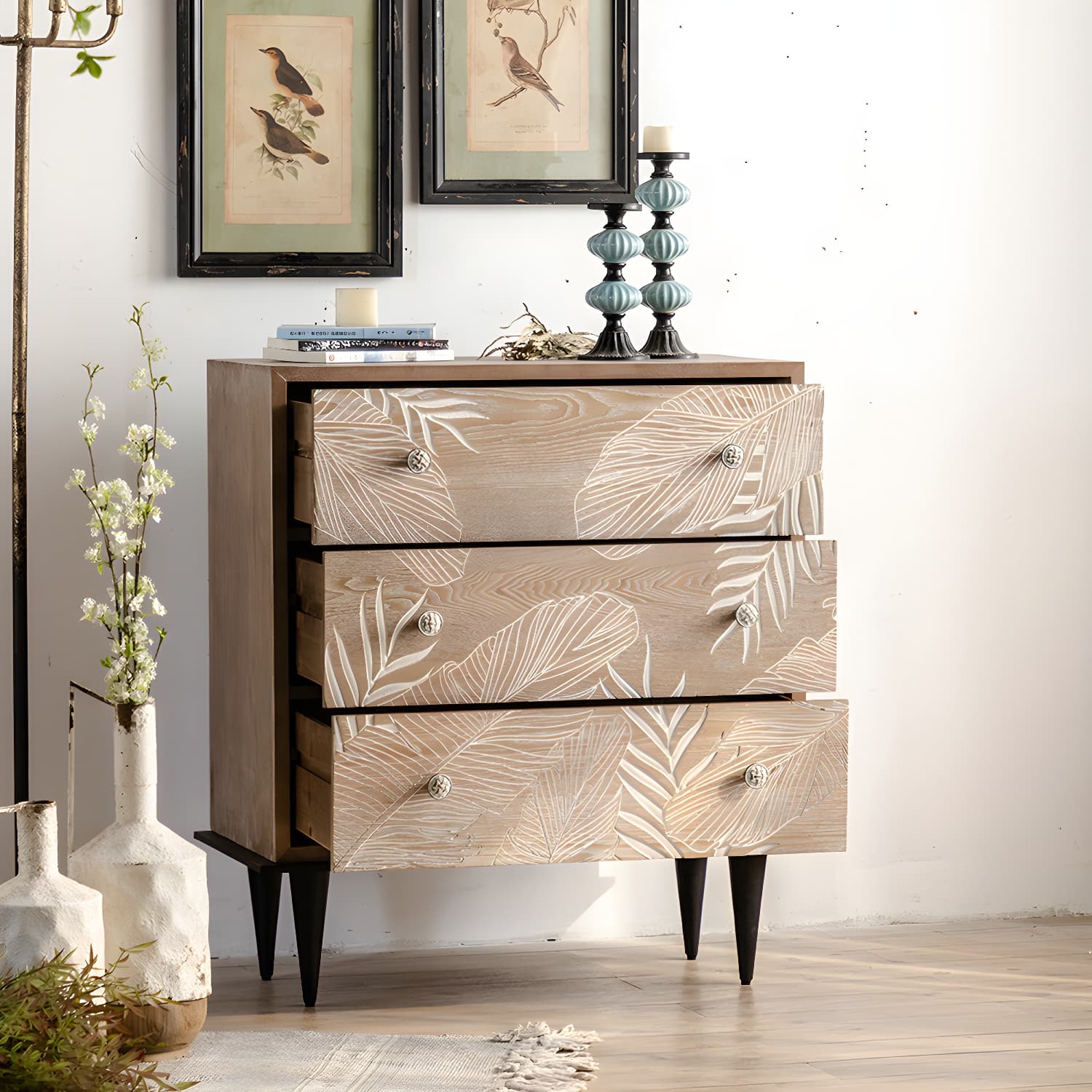 Modern Standard Storage Cabinet Solid Wood Cabinet with Drawer