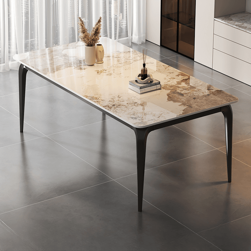 Trendy White/Charcoal/Light Gray Rectangle Scratch Resistant Sintered Stone Top Dining Table for 4/8 People/Seats 6, Standard Table Height - image 6