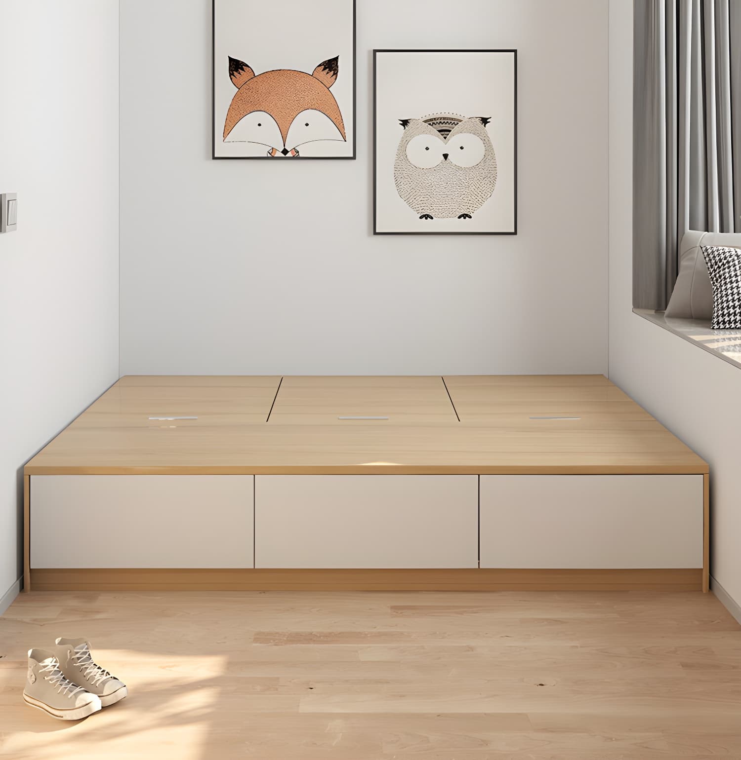 Contemporary Natural Wood Mattress Included Lift Up Storage Bed Frame - image 3