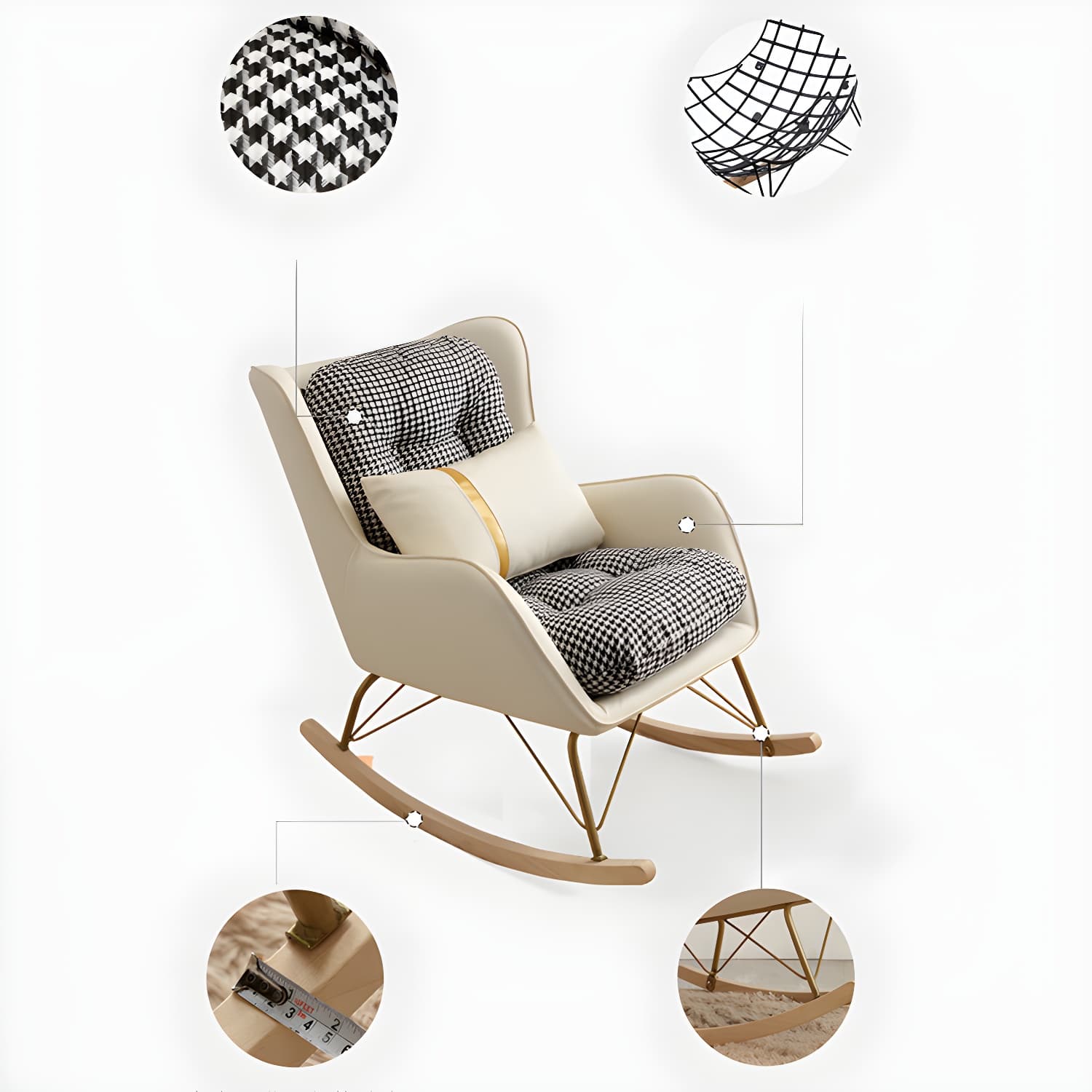 Contemporary Rocking Chair Rubber Wood Frame Wing Chair Back Indoor Rocking Chair - image 11