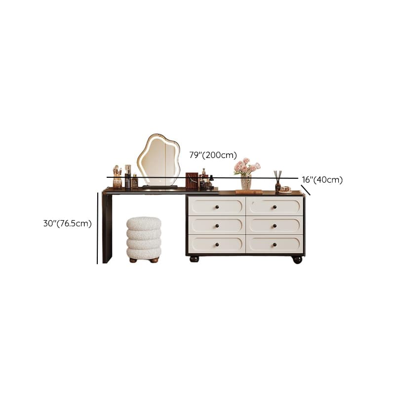 Modish Large/Standard Vanity Set with Natural Wood Table Top, White Seating, 3 Drawers, Light Up Mirror, and Chair - image 16