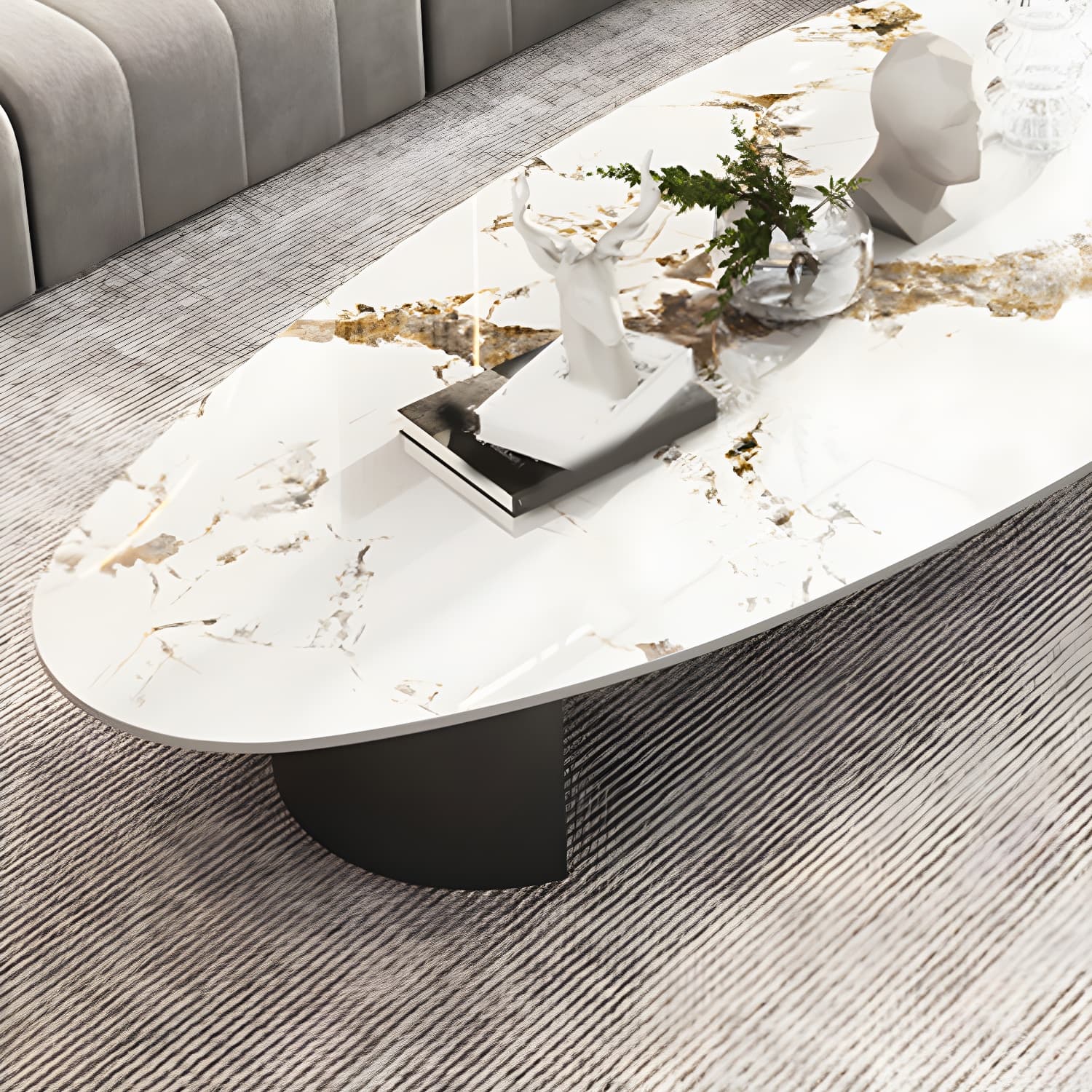 2 Legs Single Coffee Table Slate Oval Coffee Table with Storage - image 6