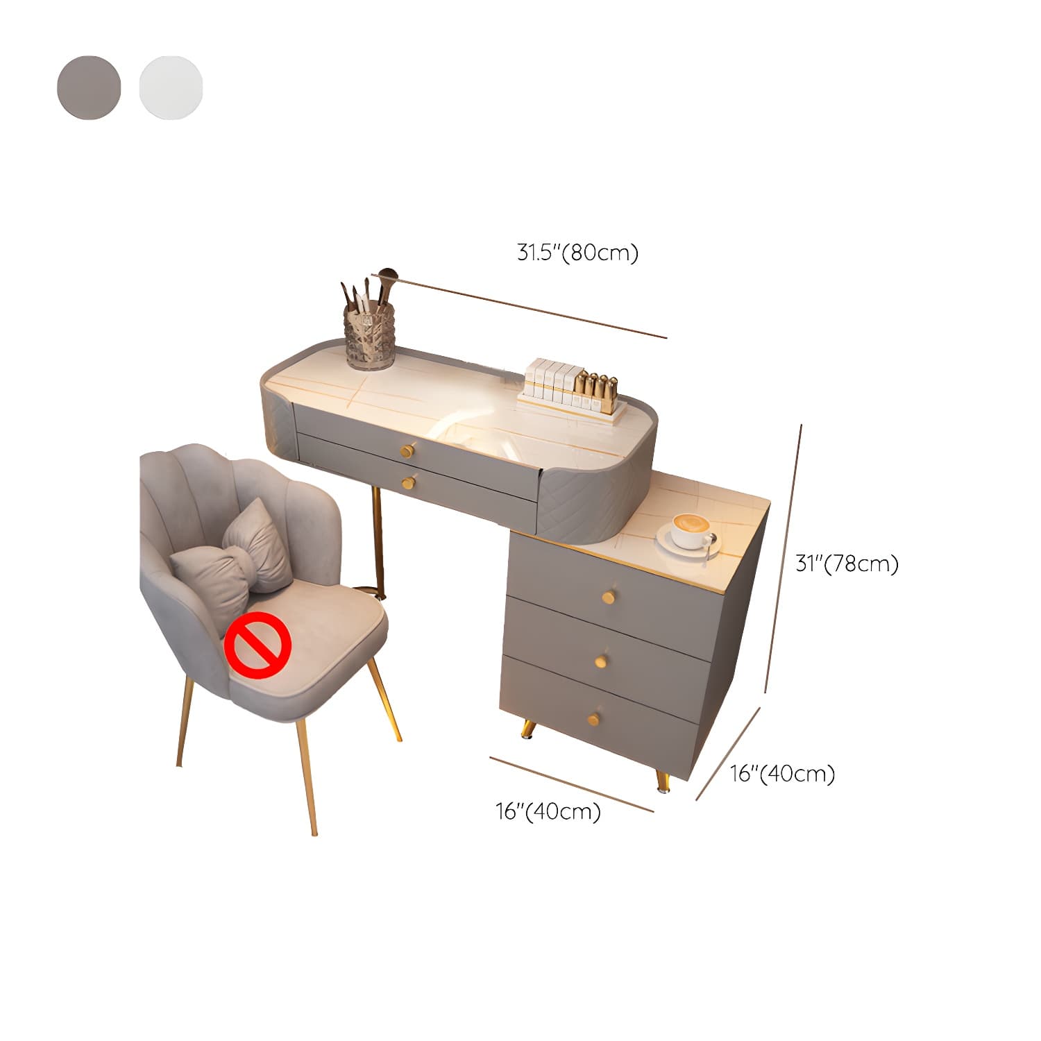 5/6 Drawers & Mirror Jewelry Vanity Desk 30.7" Tall Makeup Vanity Desk - image 22