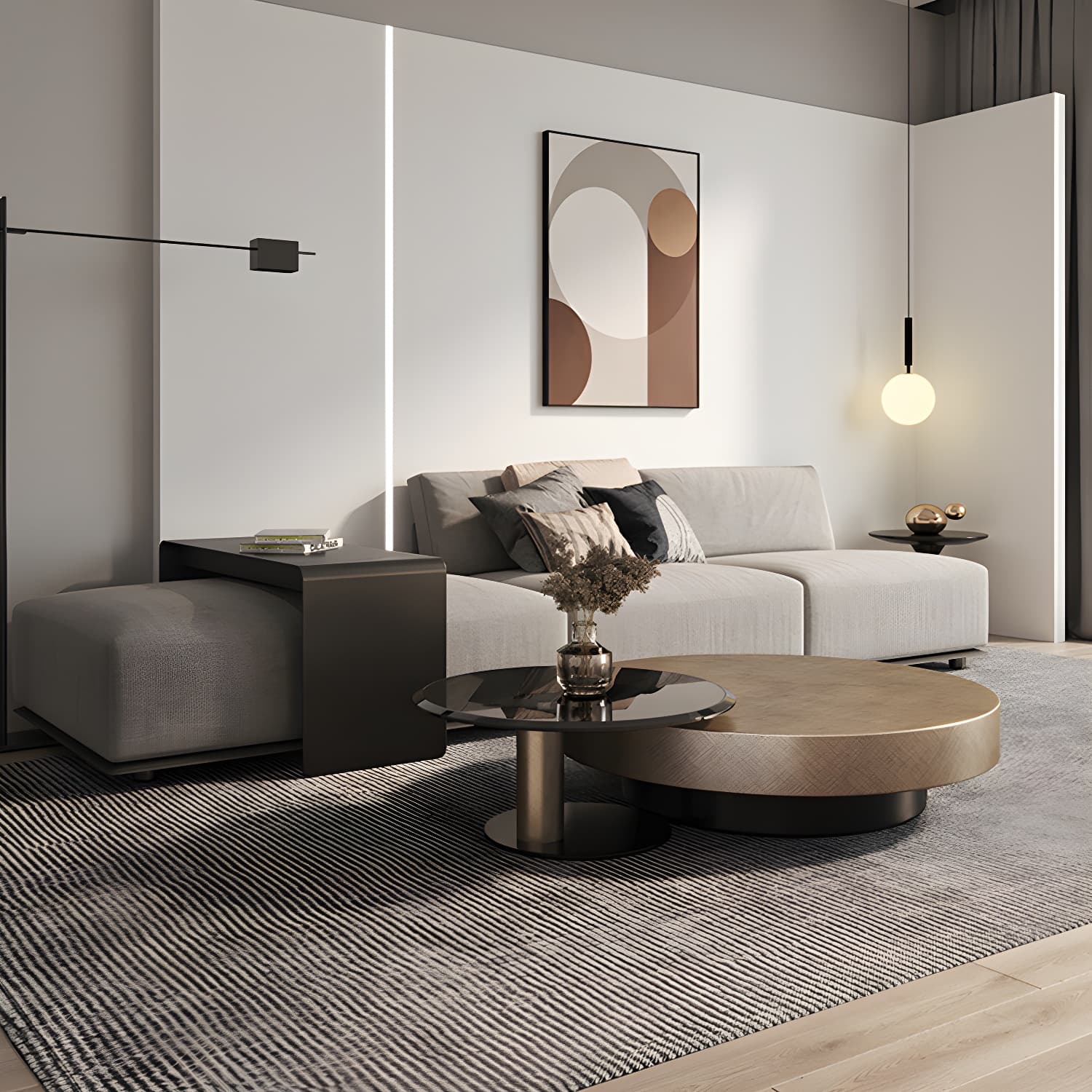 Round Coffee Table Brown Nesting Coffee Table Set for Living Room - image 4