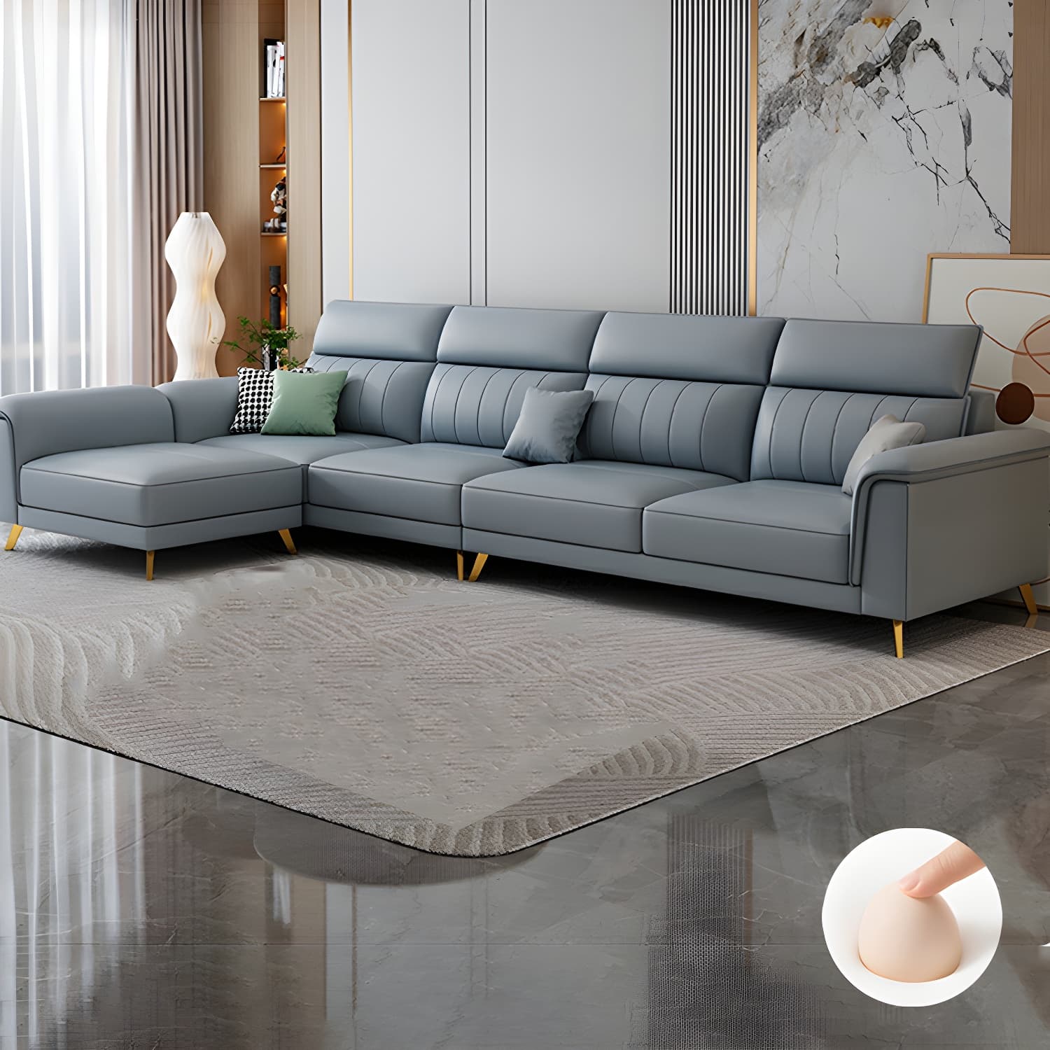 Modern Reversible Sectional with Flared Arm and Stain-Resistant Tech Cloth Upholstery