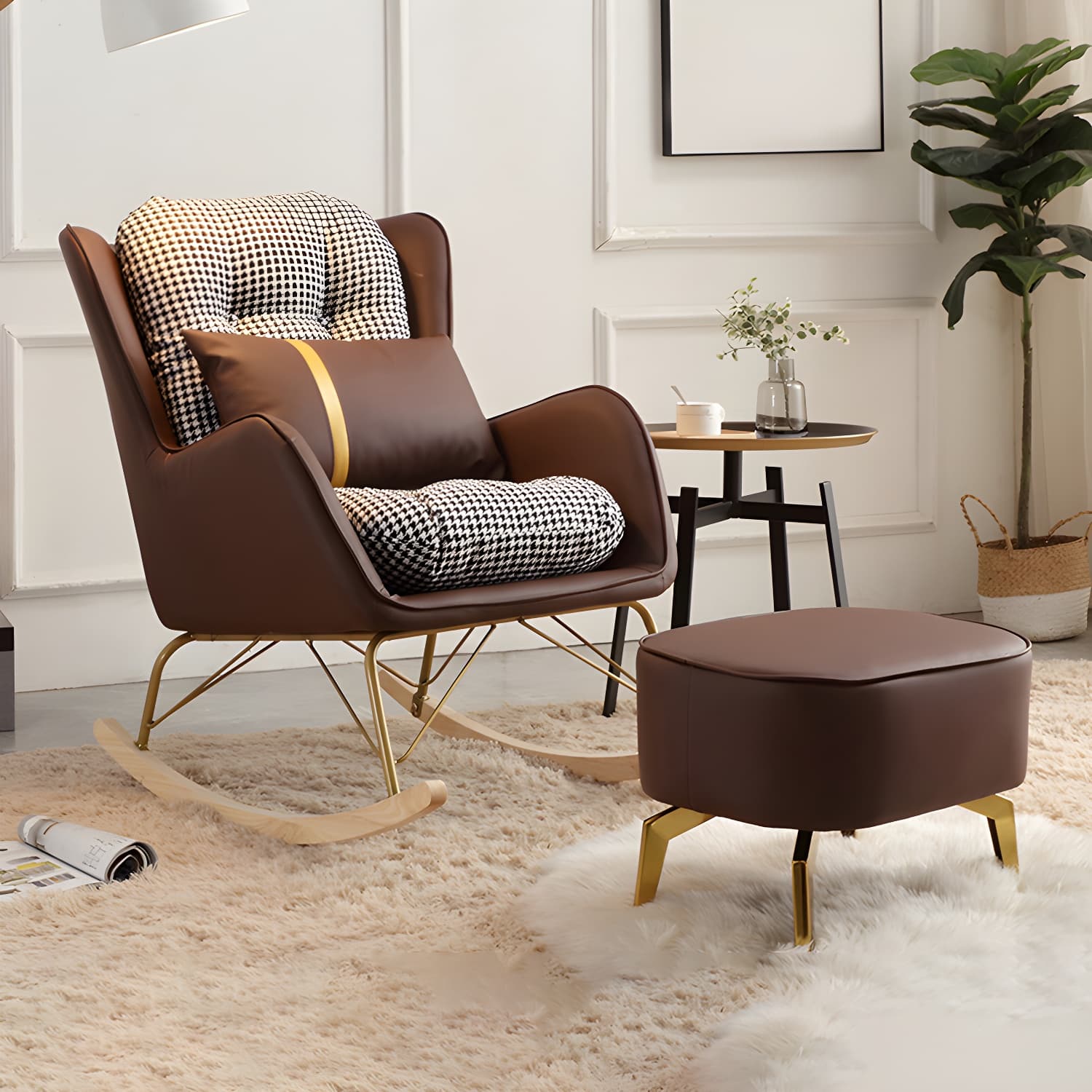 Contemporary Rocking Chair Rubber Wood Frame Wing Chair Back Indoor Rocking Chair - image 9