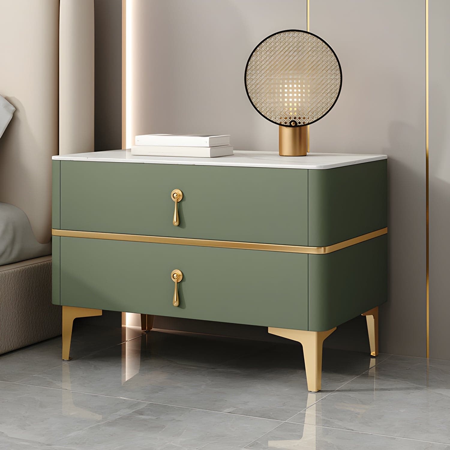 Glam Style Sintered Stone Top 2- Drawer Nightstand with Legs for Bedroom - image 3