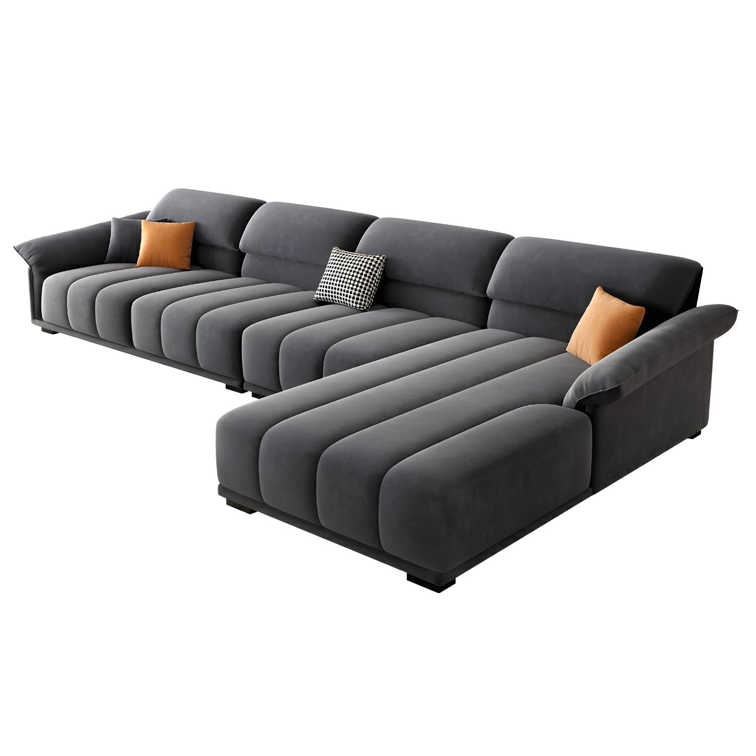 Modern Gray Velvet Sectional Sofa - Flared Arm, Plush Comfort - image 5