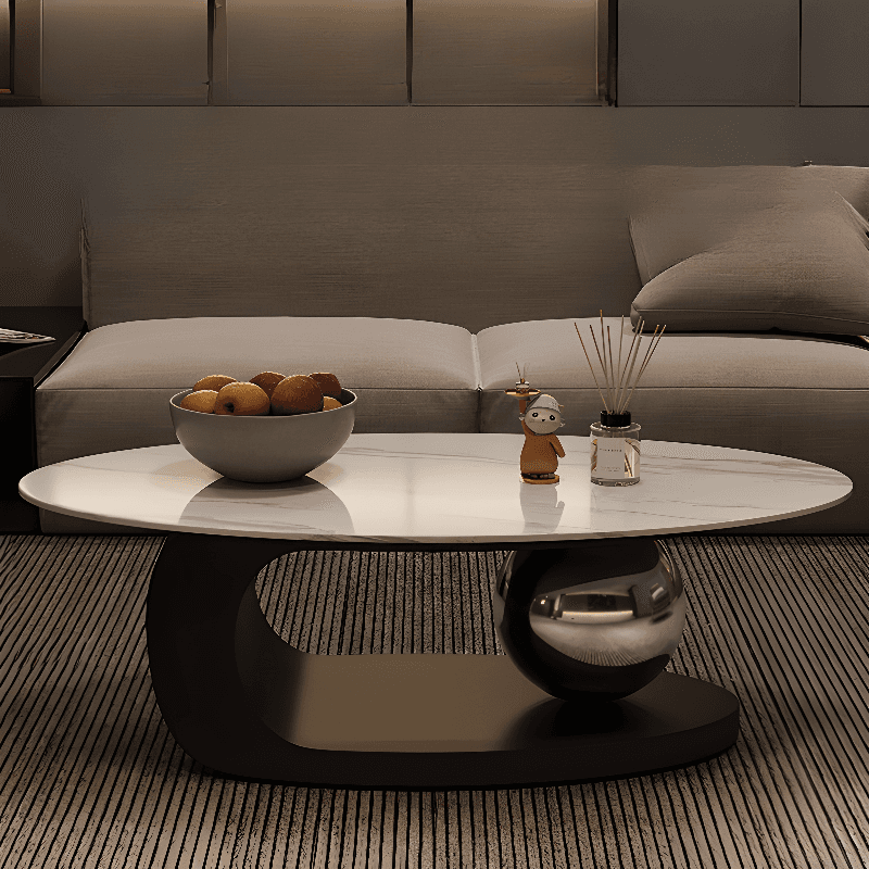 Single Stone Abstract Coffee Table with Chalk Top, Scratch-proofed and Oblong Shape for Indoor Use