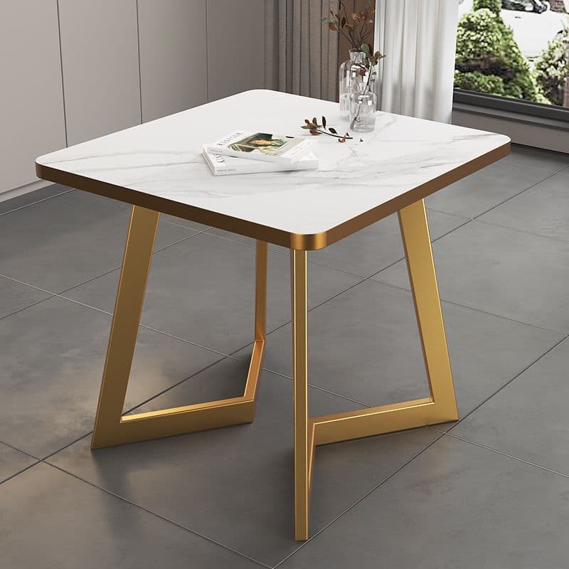 Luxurious White Rectangular/Circular/Square Reclaimed Wood Standard Height Fixed Dining Table with Golden 4 Legs for 2 People/4 People - image 9
