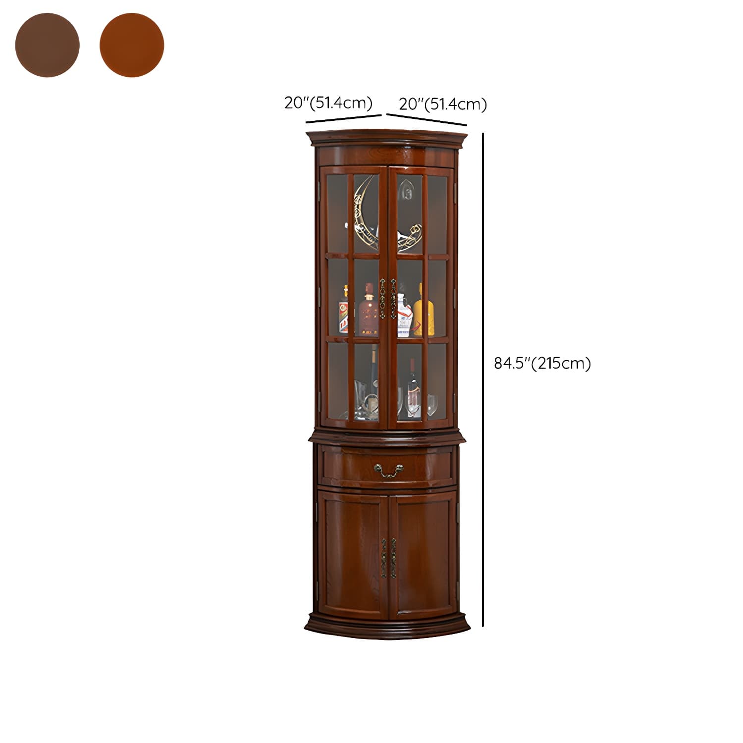 Mid-Century Modern Corner Accent Cabinet with Brown Wood Countertop, Glass Door & Cabinet Storage - image 17