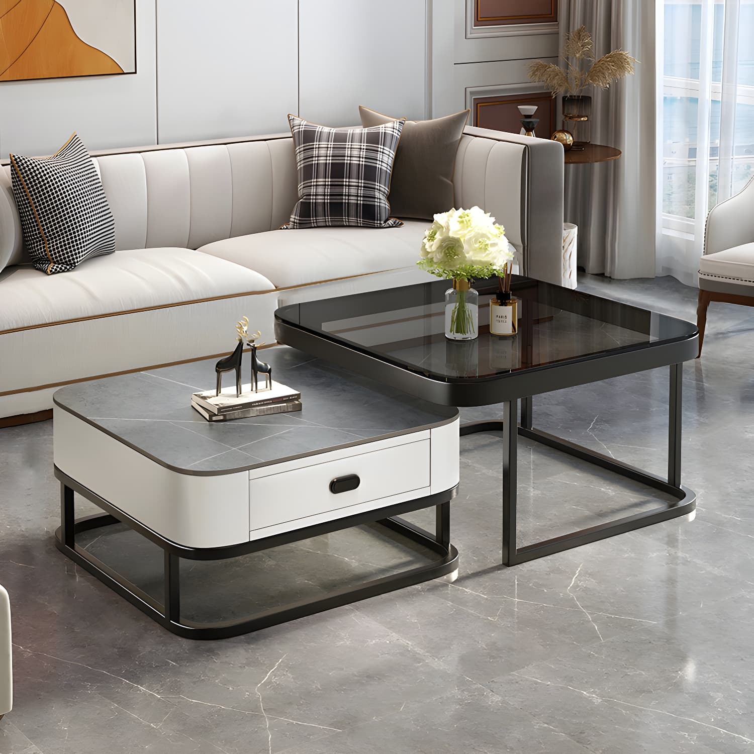 Slate Coffee Table Square 2 Nesting Coffee Table Set for Living Room