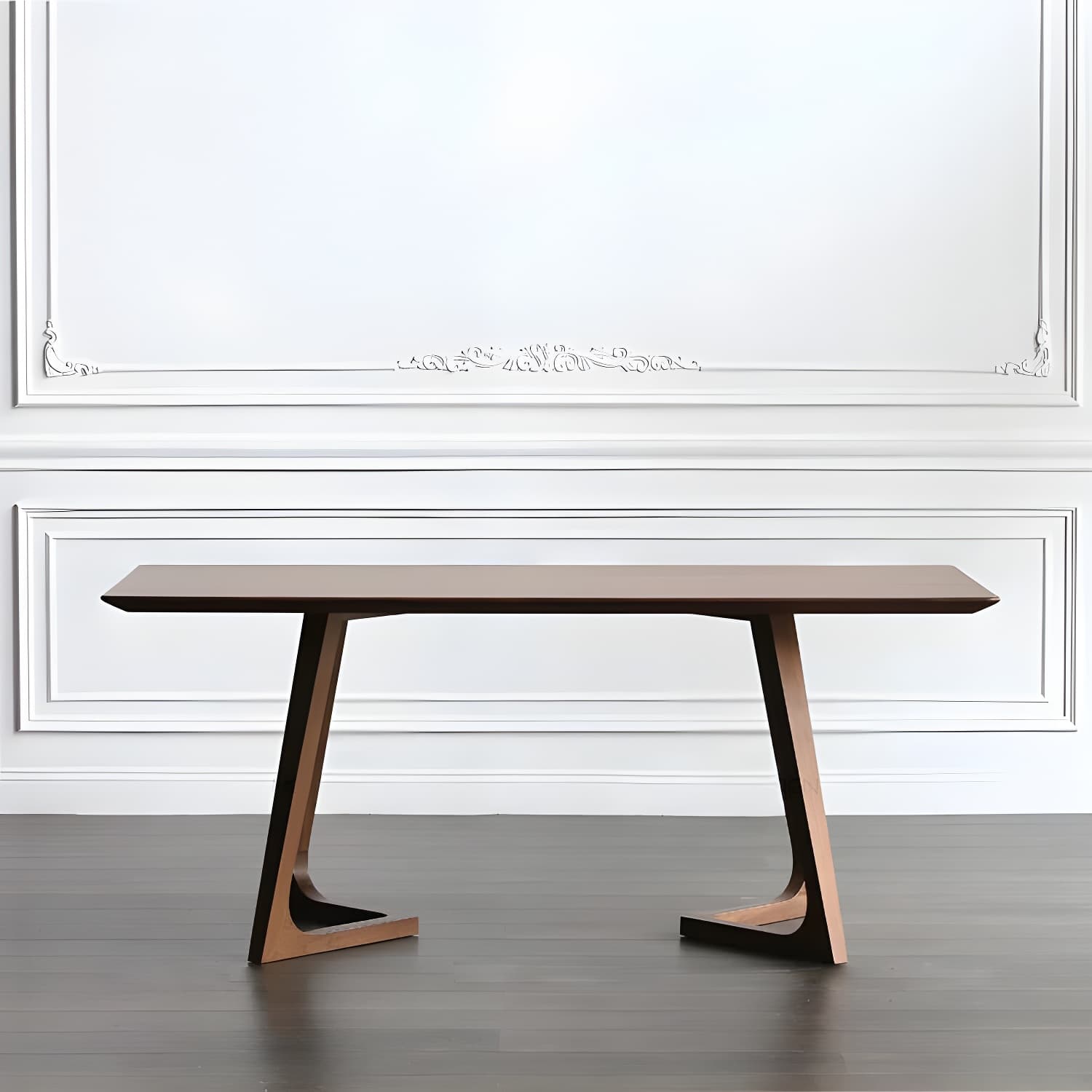 Rectangle Wood Dining Table Solid Wood Table Modern with Double Pedestal Base