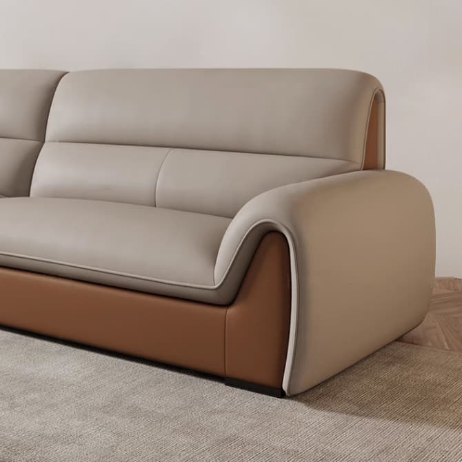 Modern Brown Leather Pillow Top Sectional Sofa with Wood Frame - image 7