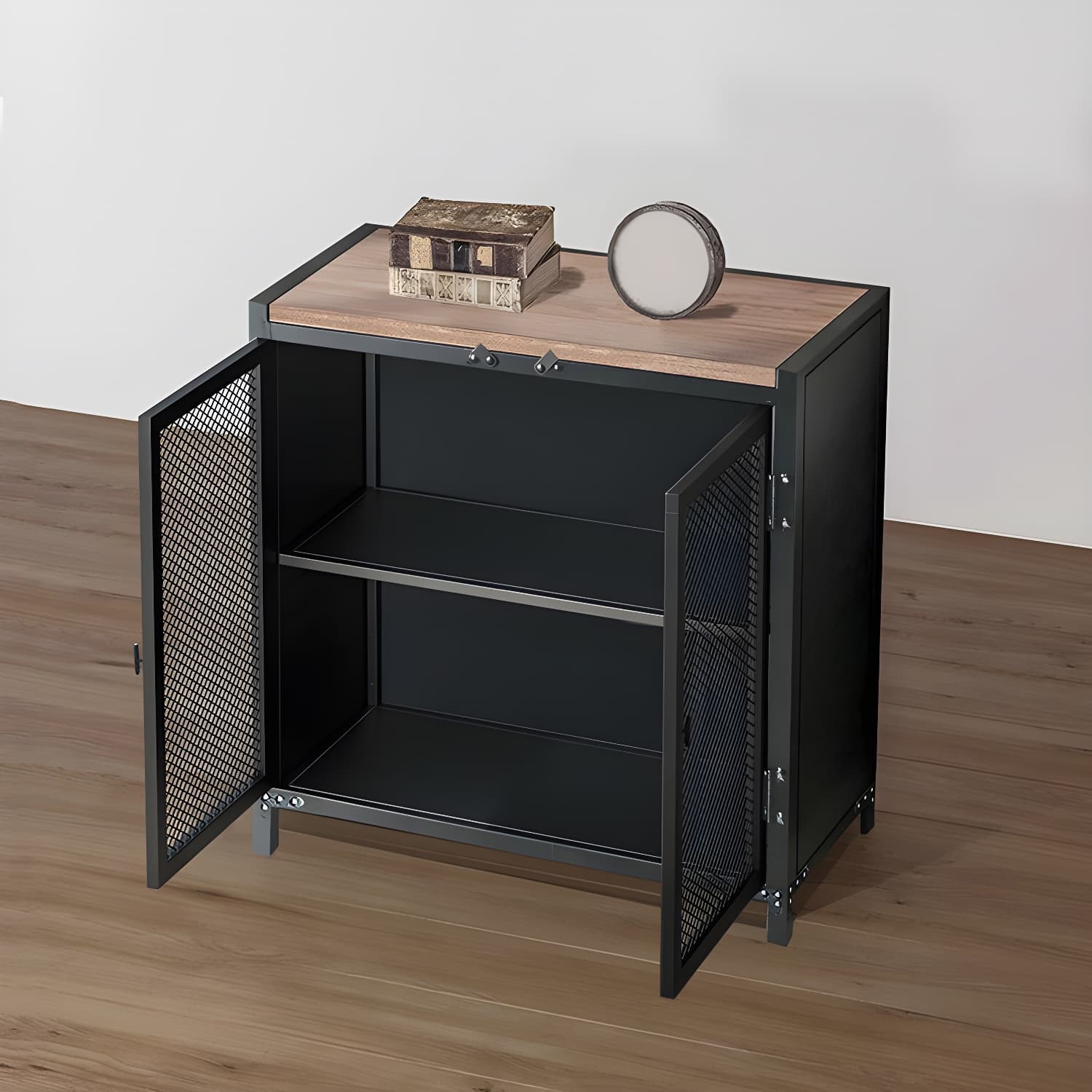 29.5" Tall Metal Accent Cabinet Industrial 2 - Door Chest with Wood Top - image 3